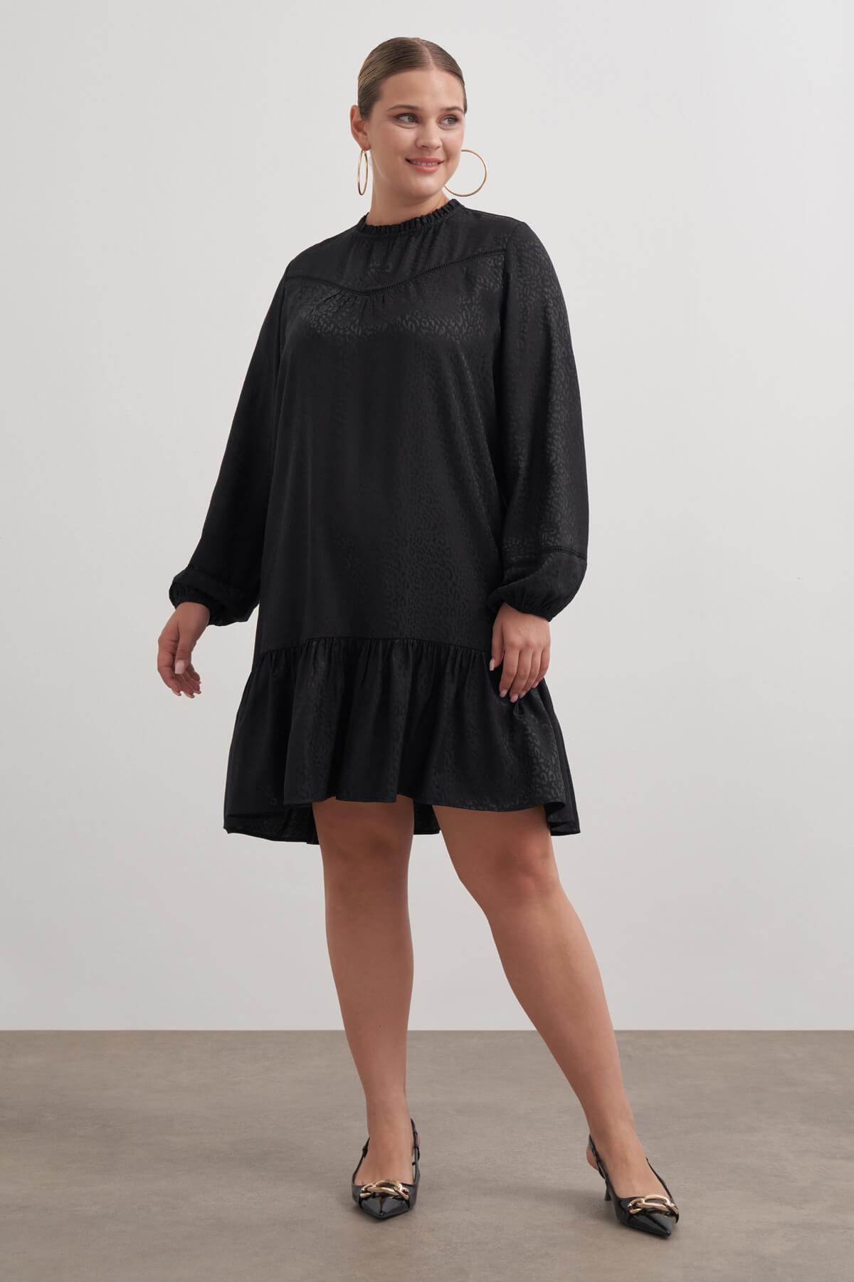 Myline-Saten Şerit Detaylı Elbise-Büyük Beden Elbise-149577