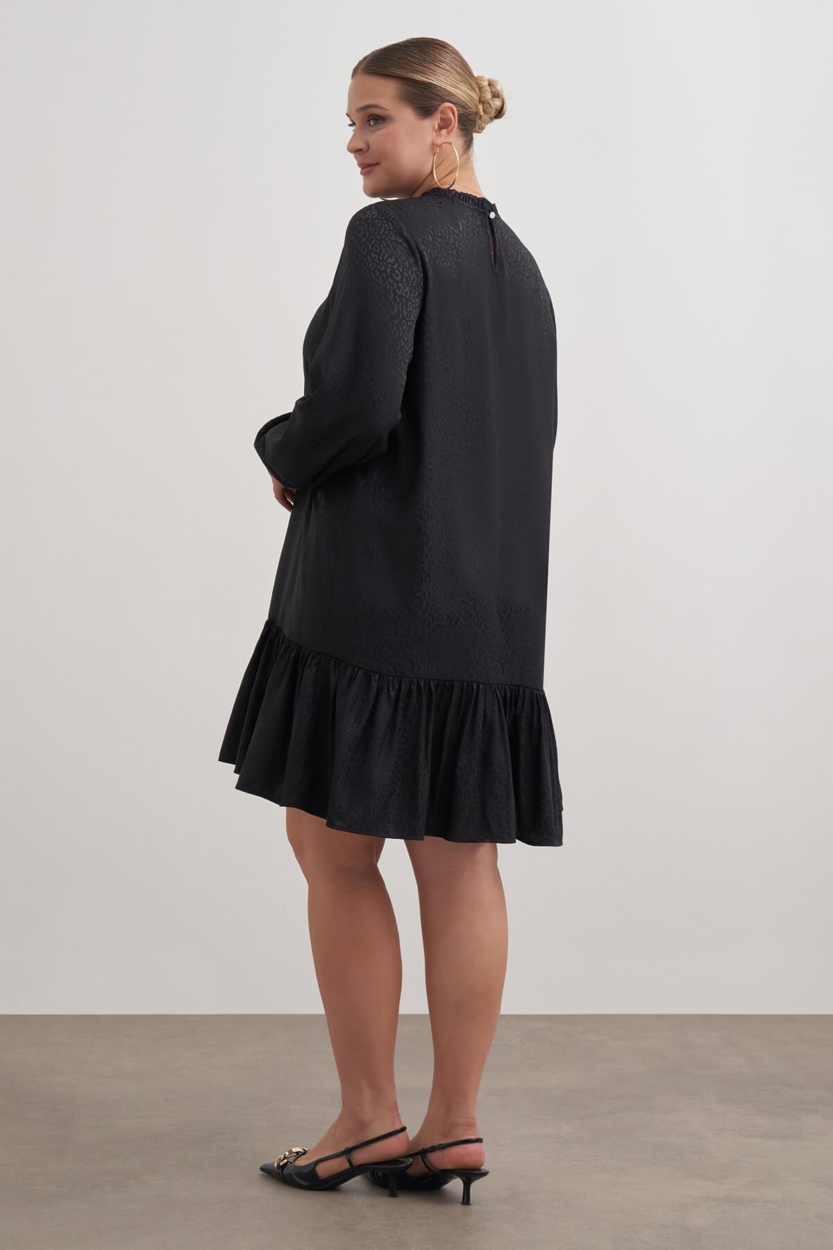 Myline-Saten Şerit Detaylı Elbise-Büyük Beden Elbise-149577