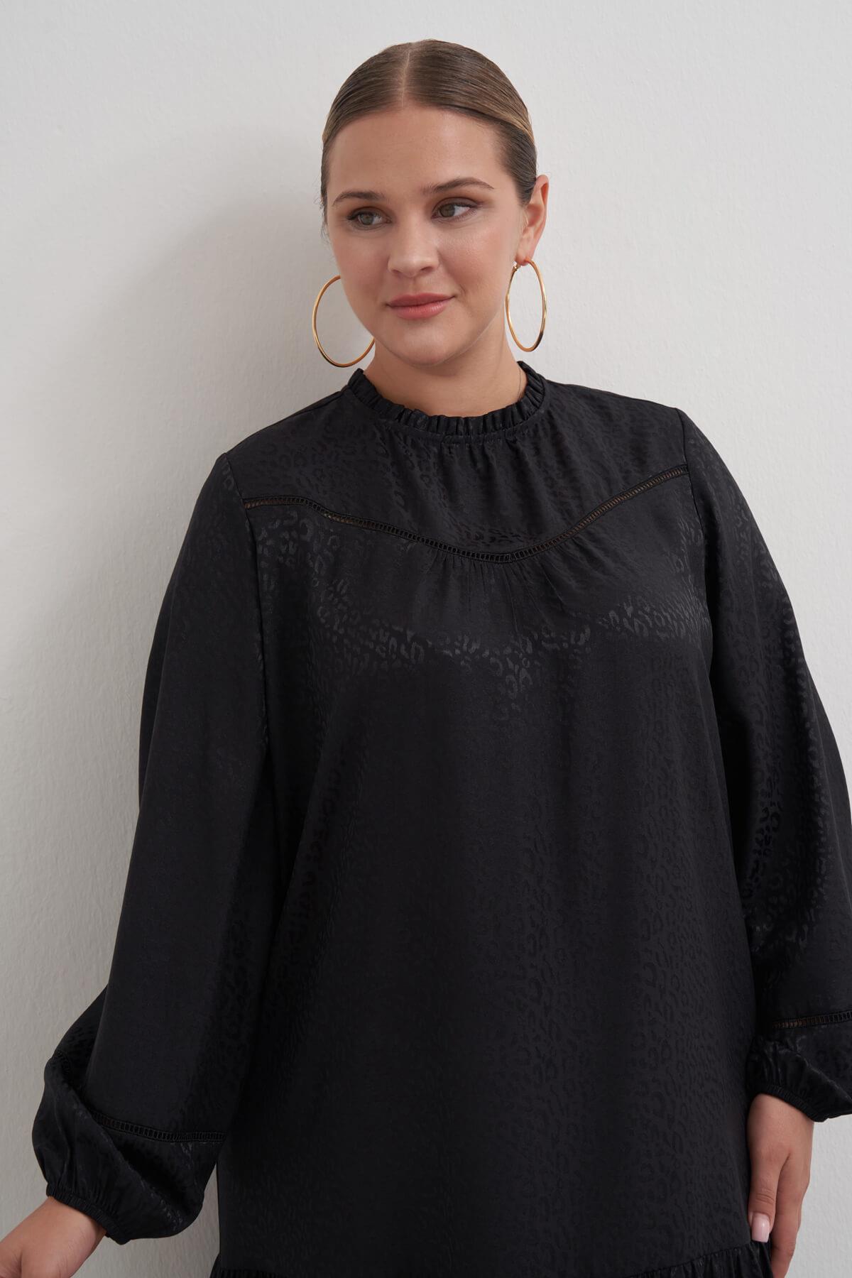 Myline-Saten Şerit Detaylı Elbise-Büyük Beden Elbise-149577