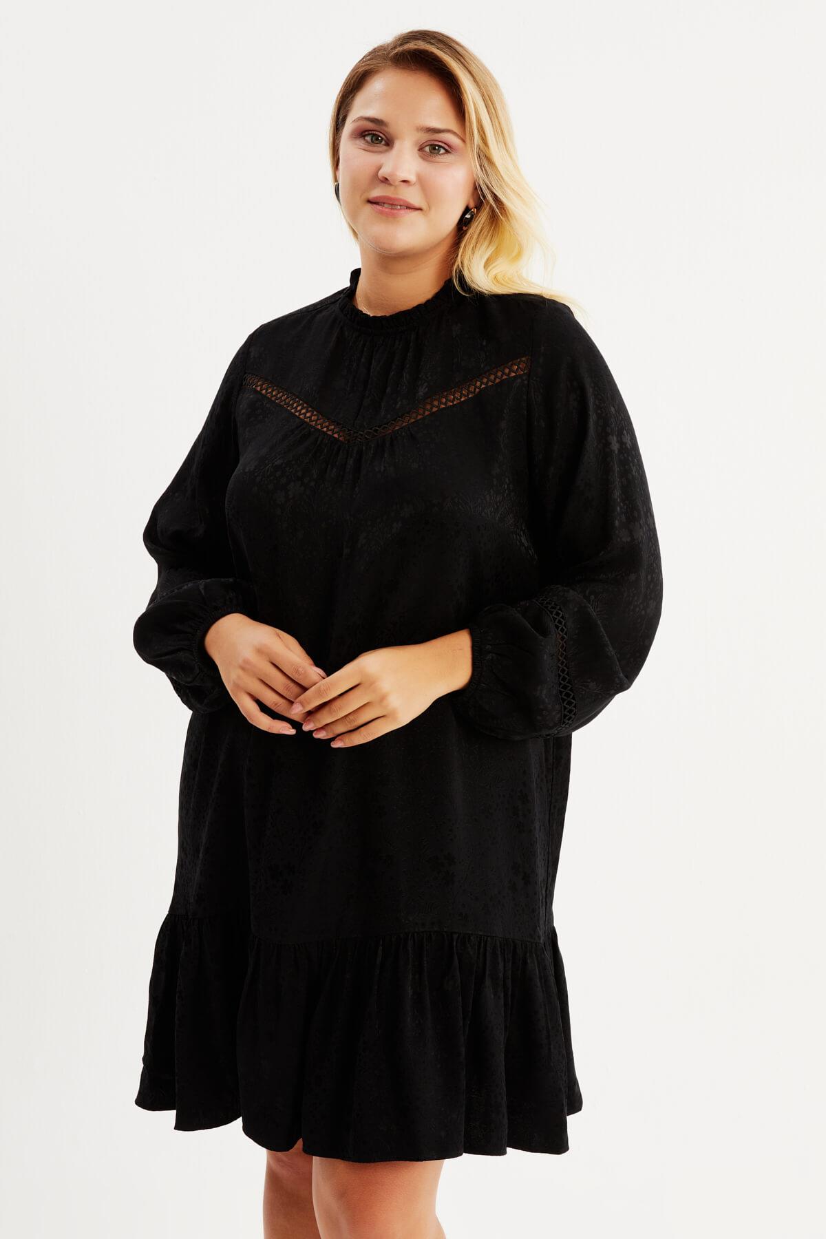 Myline-Saten Şerit Detaylı Elbise-Büyük Beden Günlük Elbiseler-87999