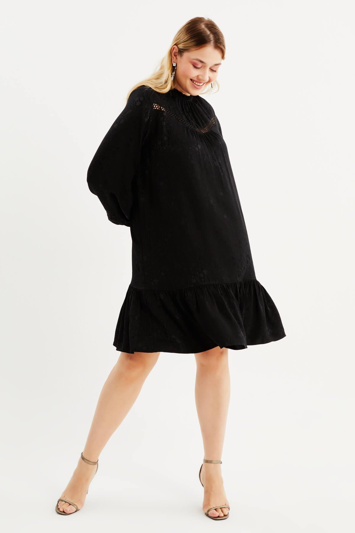 Myline-Saten Şerit Detaylı Elbise-Büyük Beden Günlük Elbiseler-87999