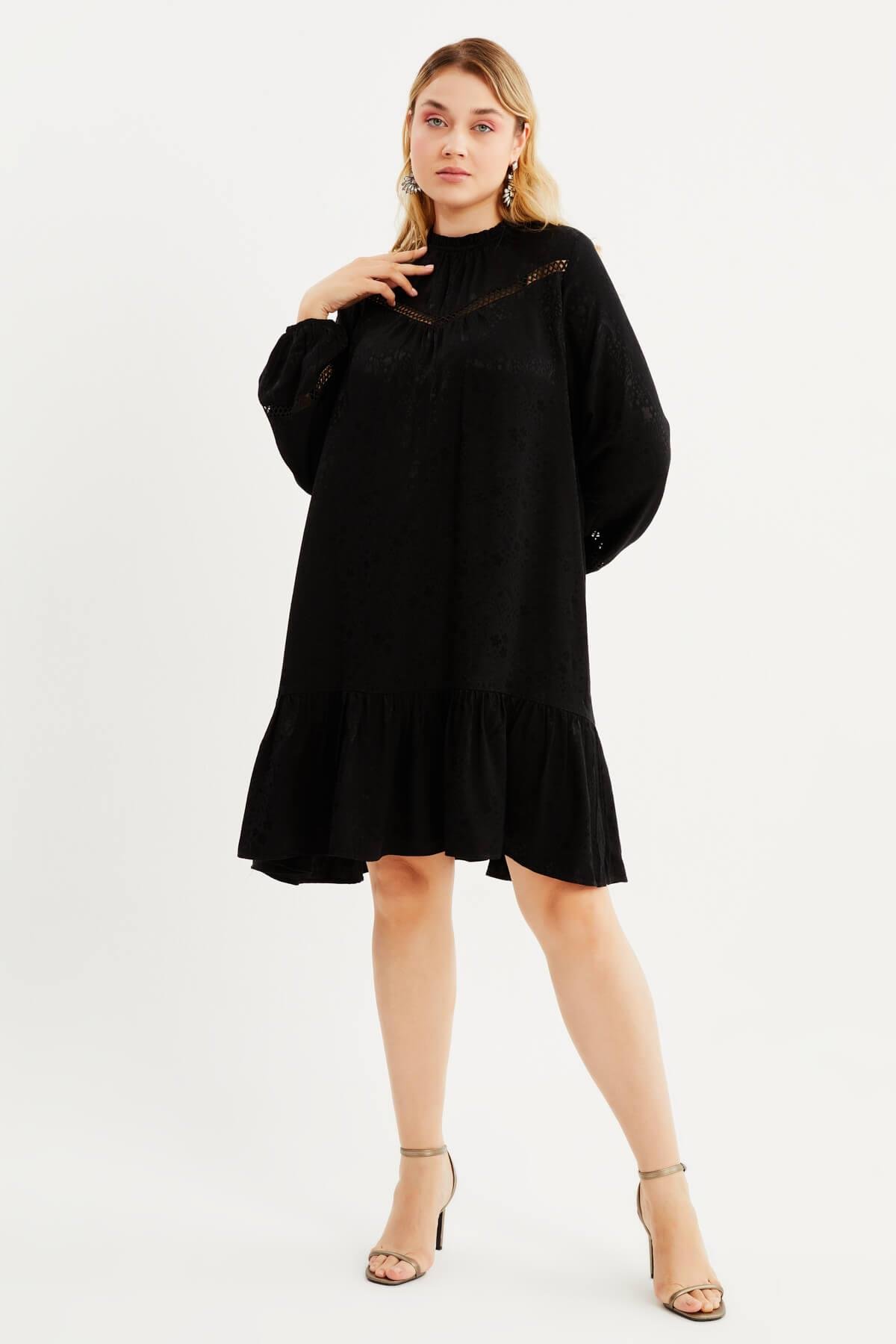 Myline-Saten Şerit Detaylı Elbise-Büyük Beden Günlük Elbiseler-87999