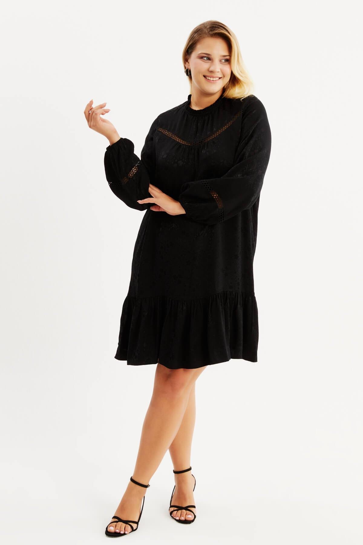 Myline-Saten Şerit Detaylı Elbise-Büyük Beden Günlük Elbiseler-87999