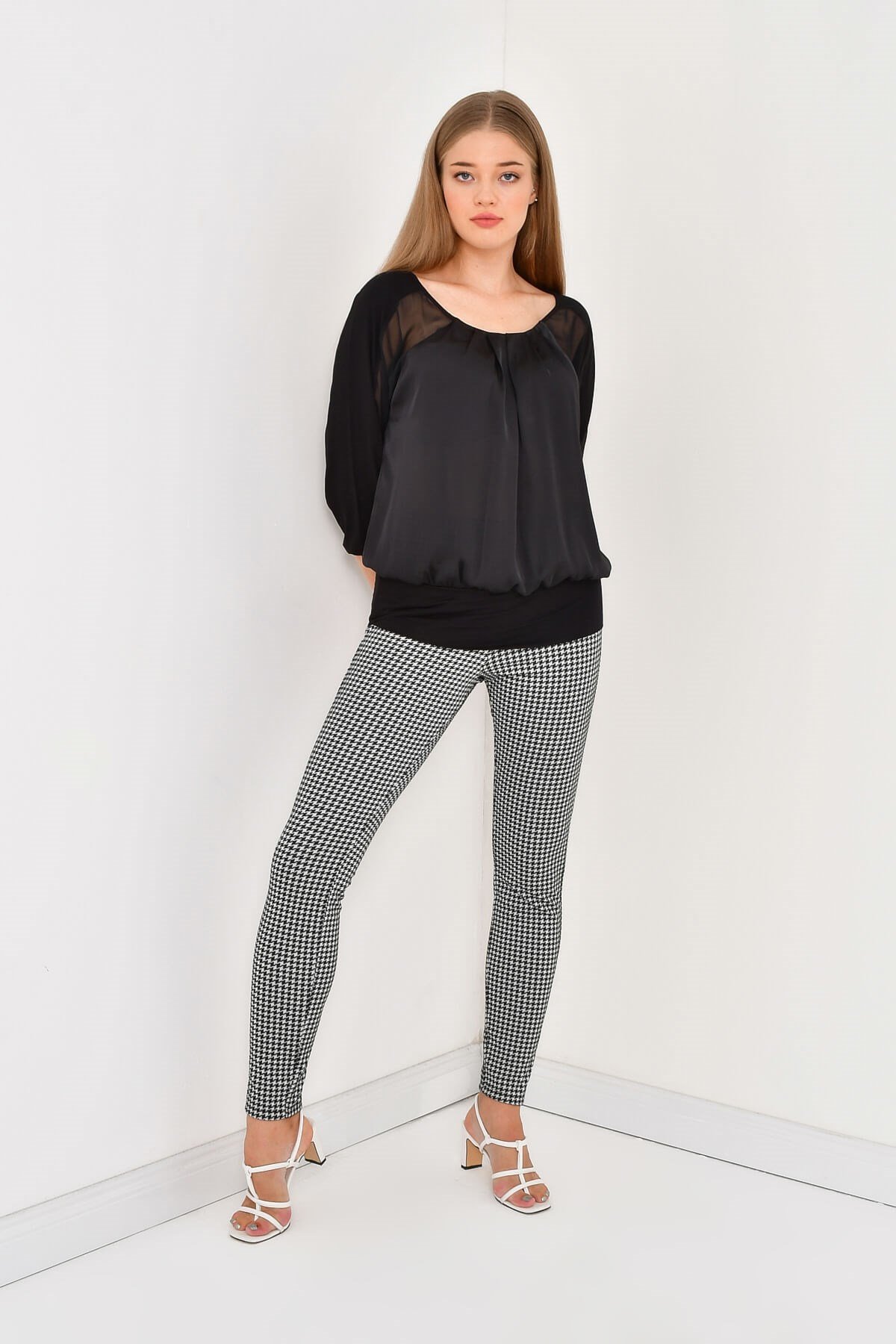 Myline-Saten, Şifon Ve Penye Kombinli Bluz-Büyük Beden Bluz-12430-m