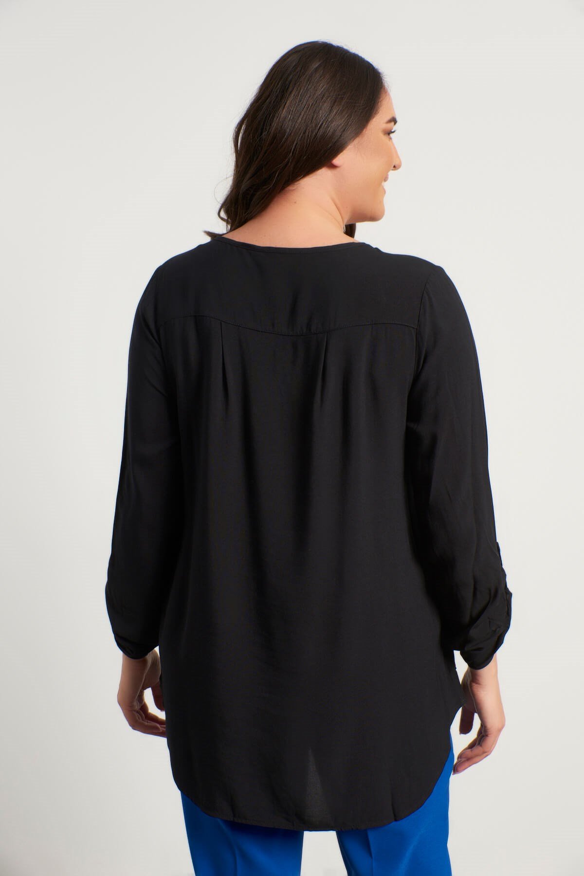 Myline-Saten Uzun Kol Bluz-Büyük Beden Bluz-12641-m