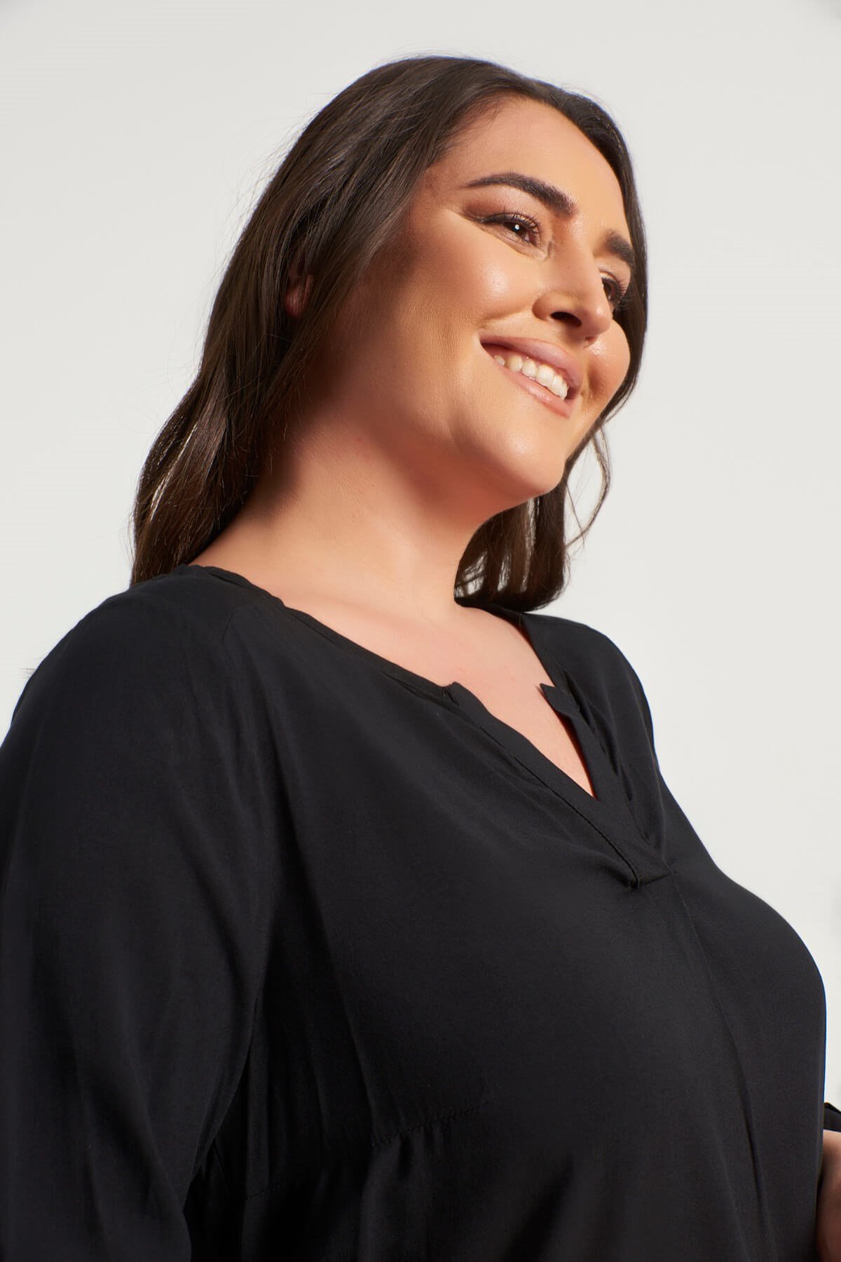 Myline-Saten Uzun Kol Bluz-Büyük Beden Bluz-12641-m