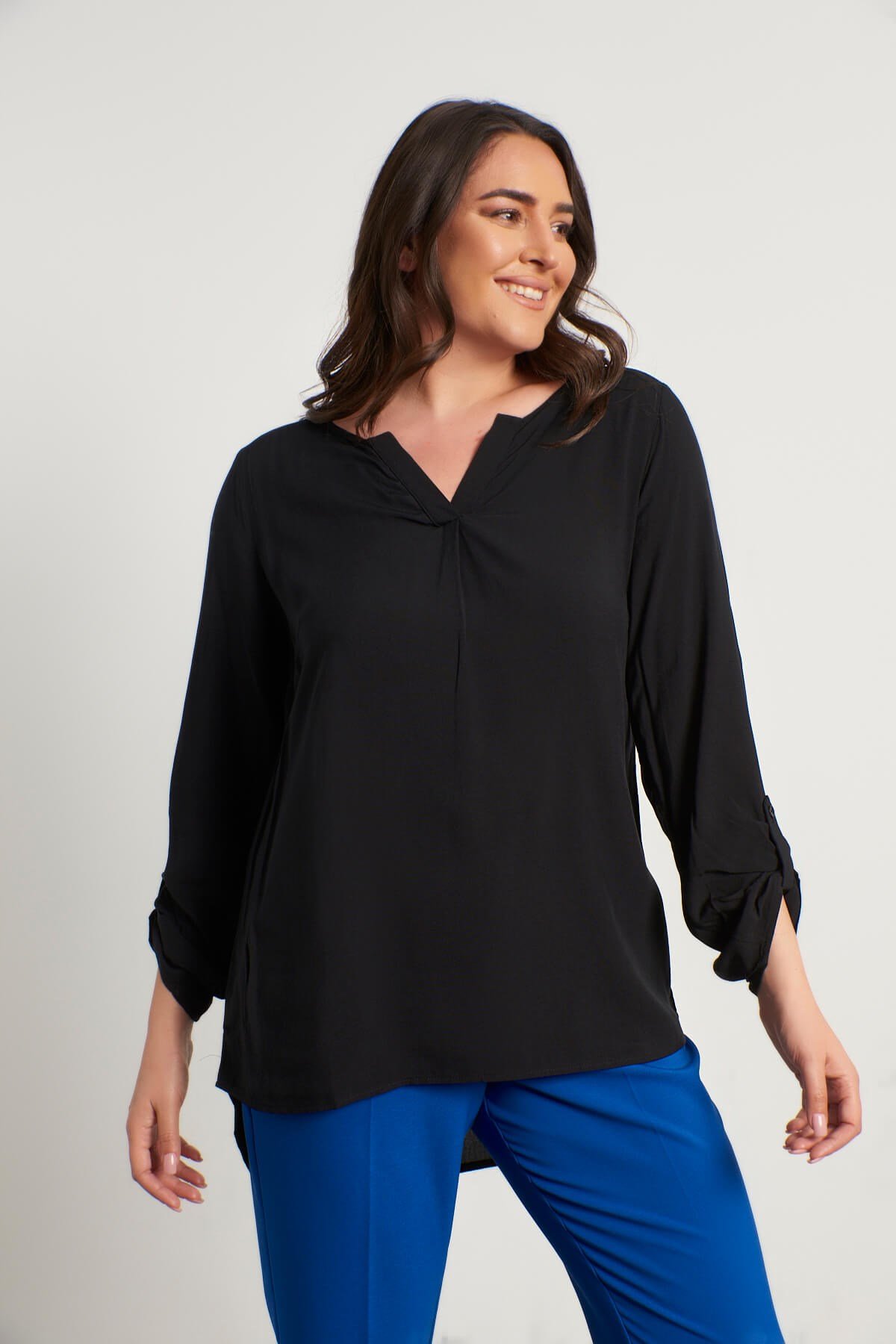 Myline-Saten Uzun Kol Bluz-Büyük Beden Bluz-12641-m