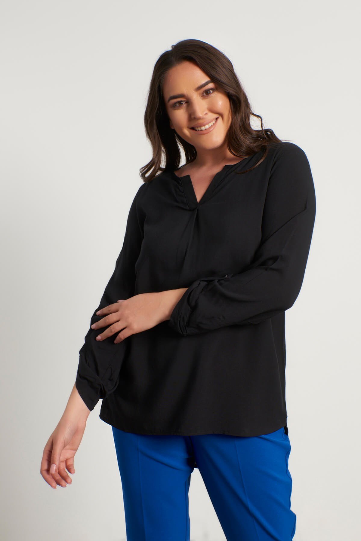 Myline-Saten Uzun Kol Bluz-Büyük Beden Bluz-12641-m