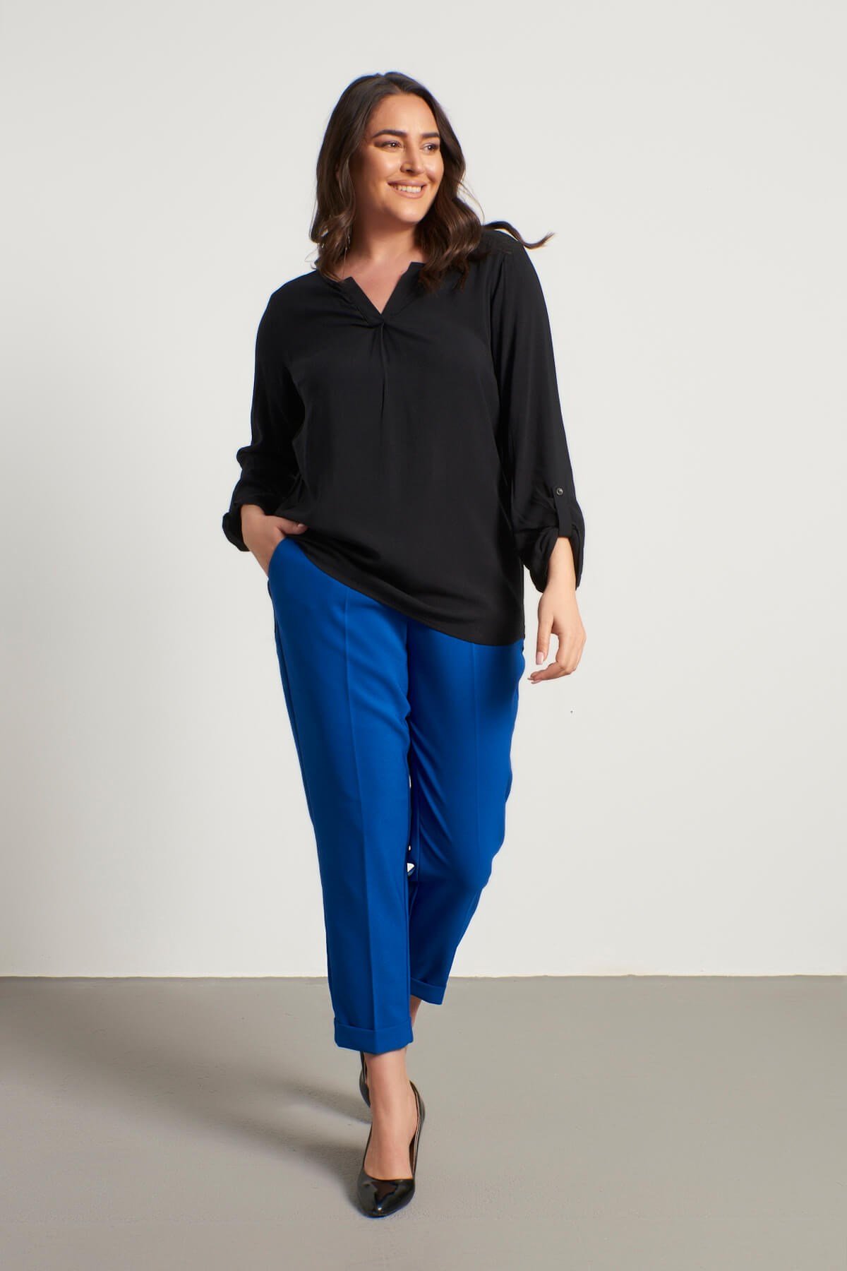 Myline-Saten Uzun Kol Bluz-Büyük Beden Bluz-12641-m