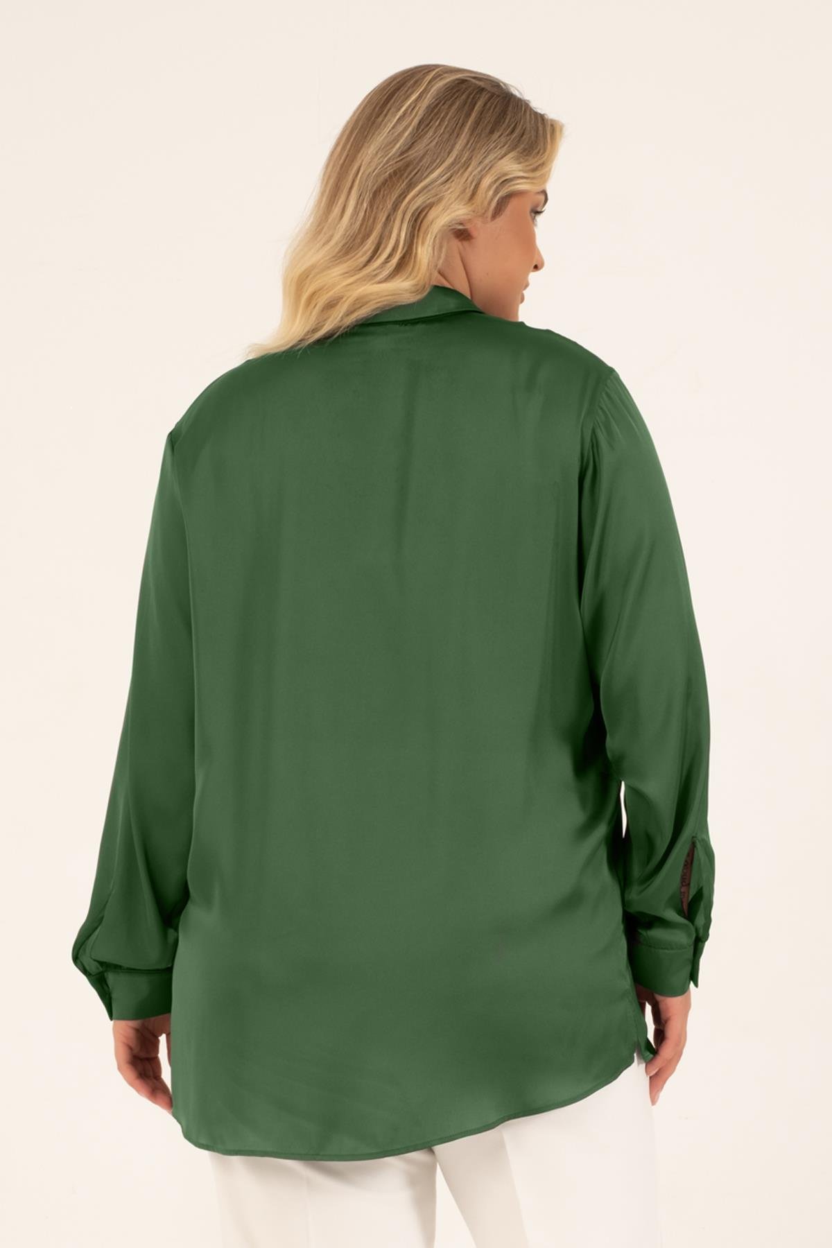 Myline-Saten Uzun Kollu Gömlek -Büyük Beden Gömlek-128681