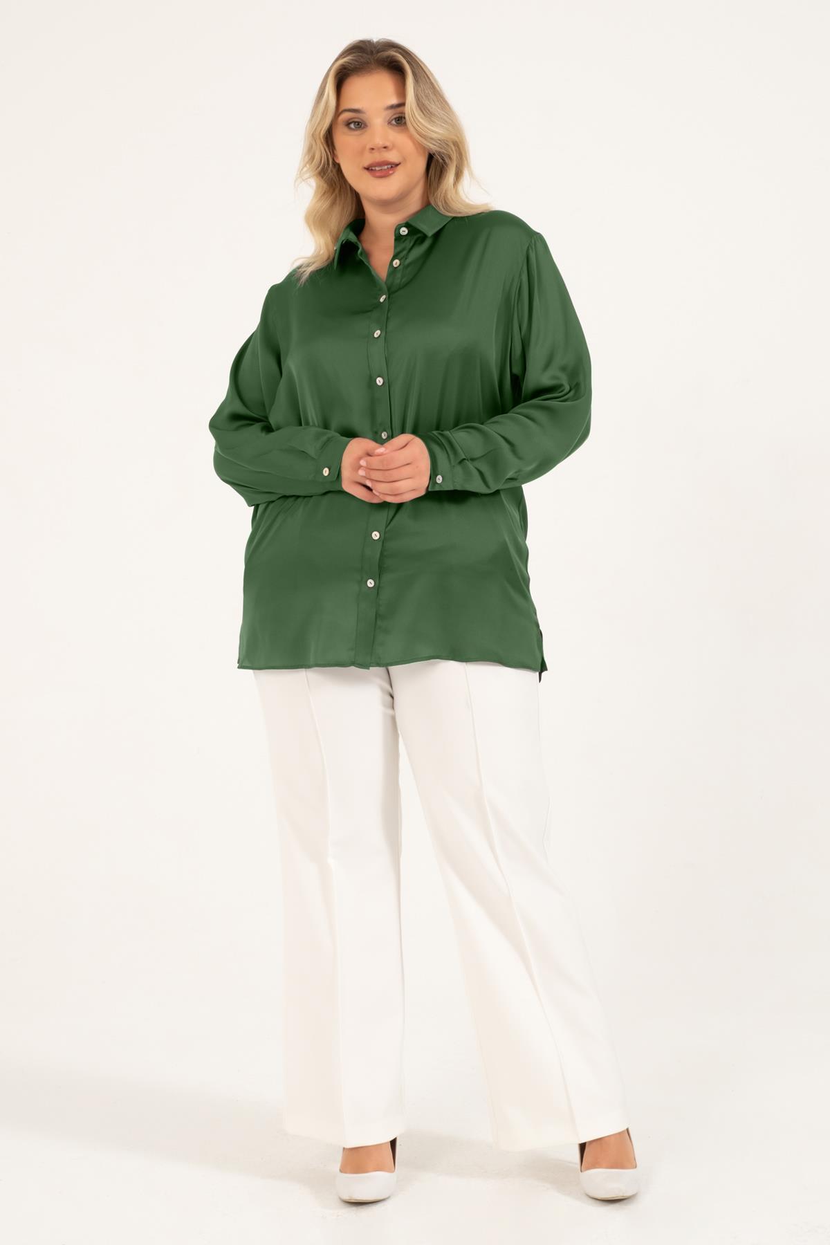 Myline-Saten Uzun Kollu Gömlek -Büyük Beden Gömlek-128681