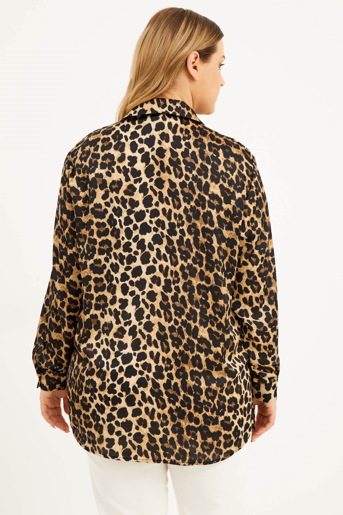 Myline-Saten Uzun Kollu Gömlek -Büyük Beden Gömlek-77340