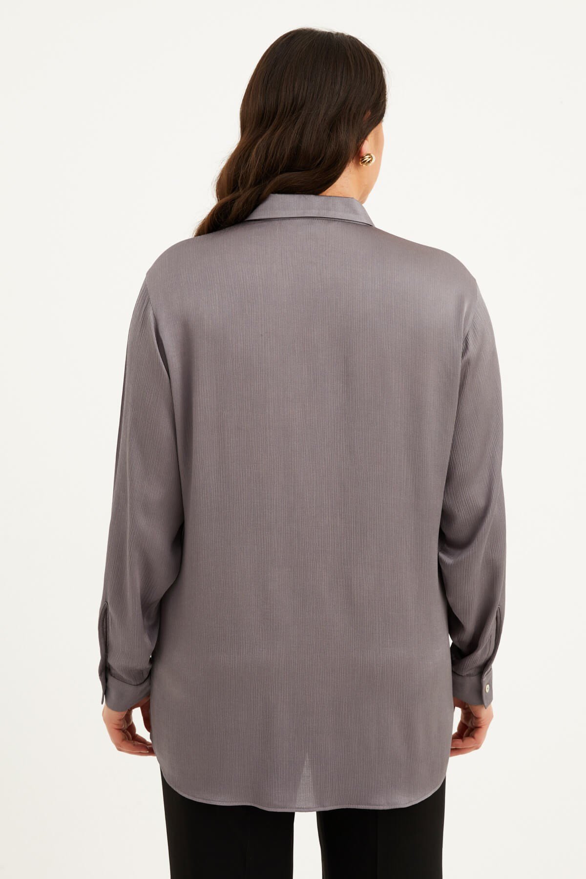 Myline-Saten Uzun Kollu Gömlek -Büyük Beden Gömlek-77552