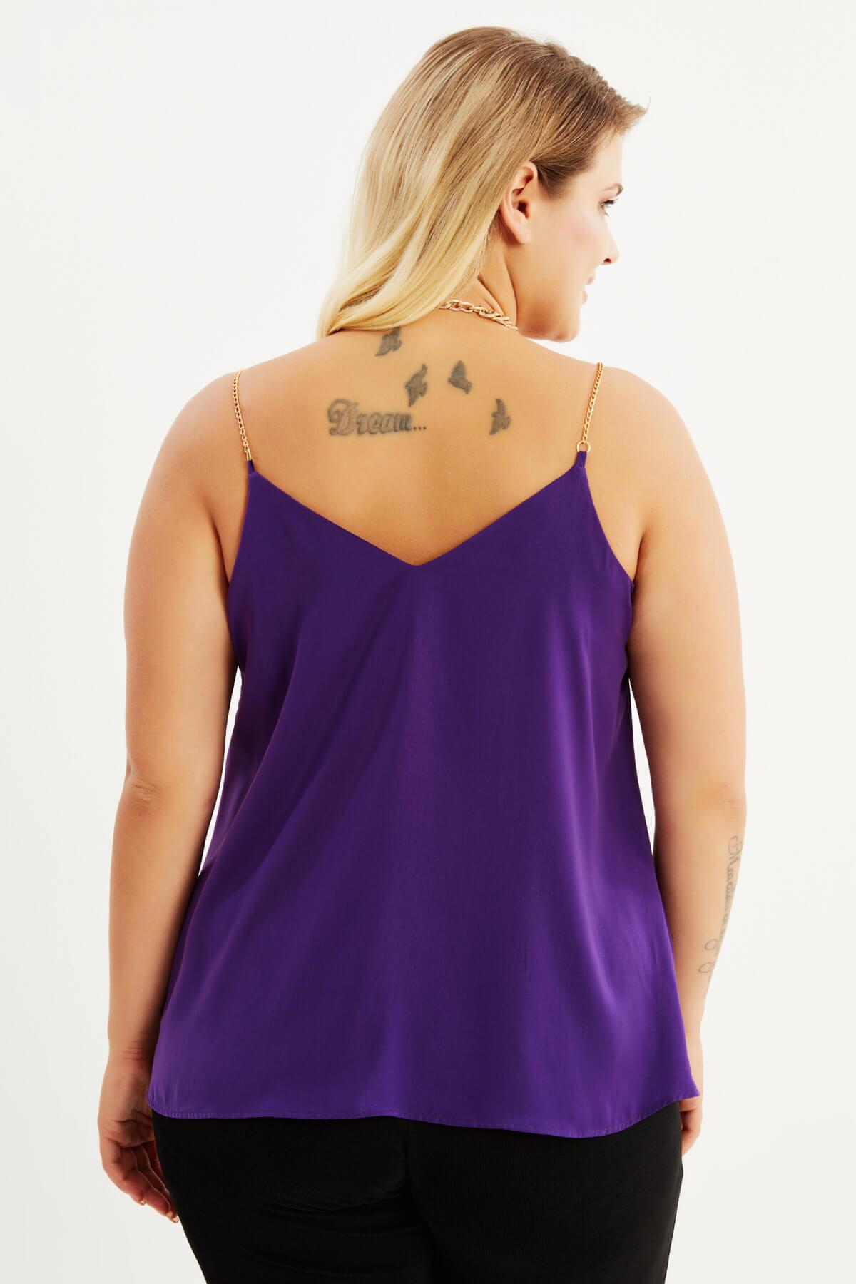 Myline-Saten Zincirli Degaje Yaka Bluz-Büyük Beden Bluz-88003