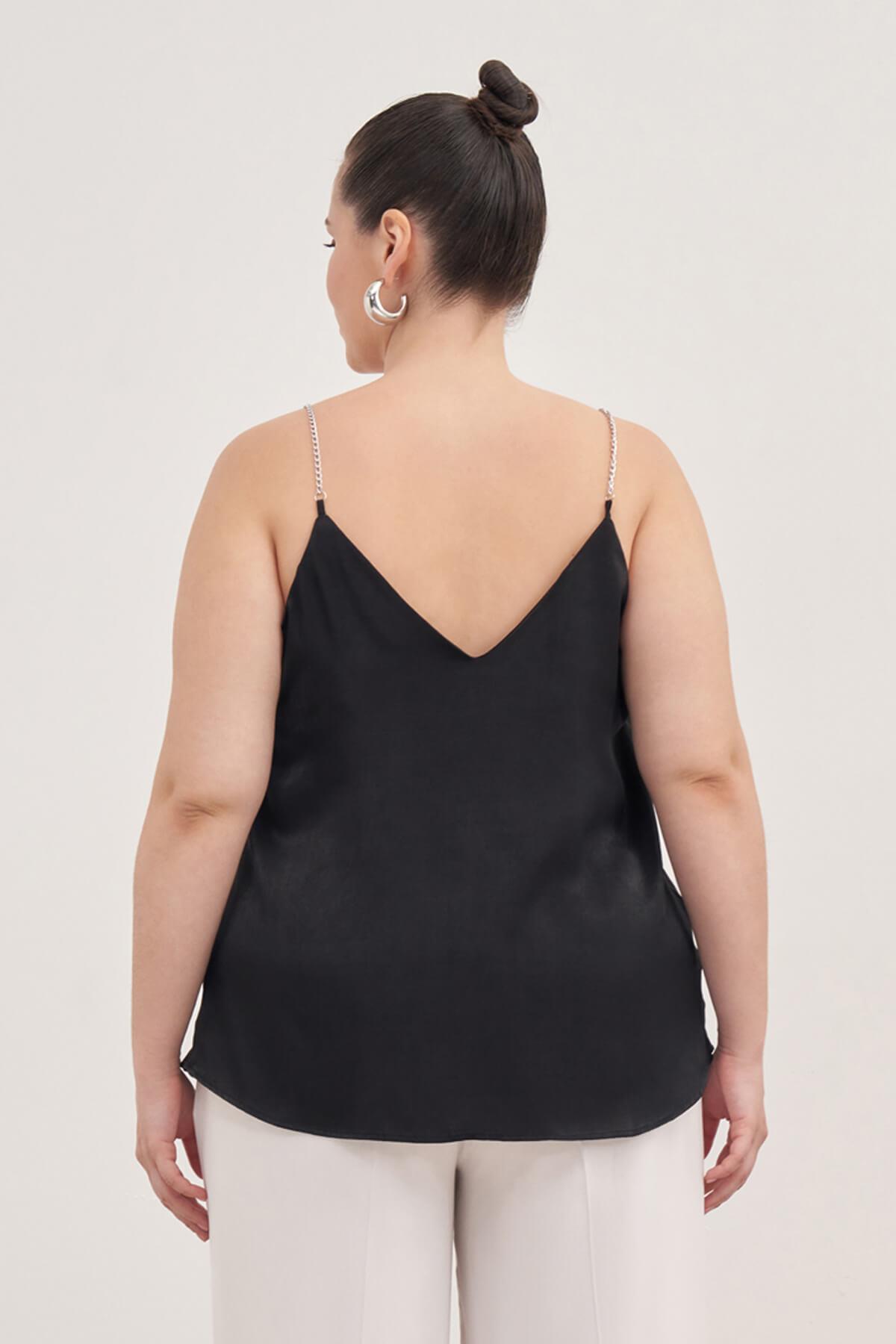 Myline-Saten Zincirli Degaje Yaka Bluz-Büyük Beden Bluz-88004