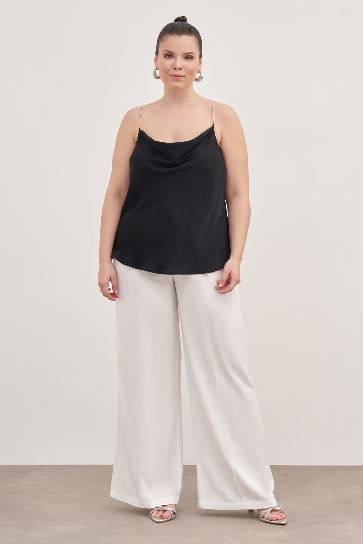 Myline-Saten Zincirli Degaje Yaka Bluz-Büyük Beden Bluz-88004