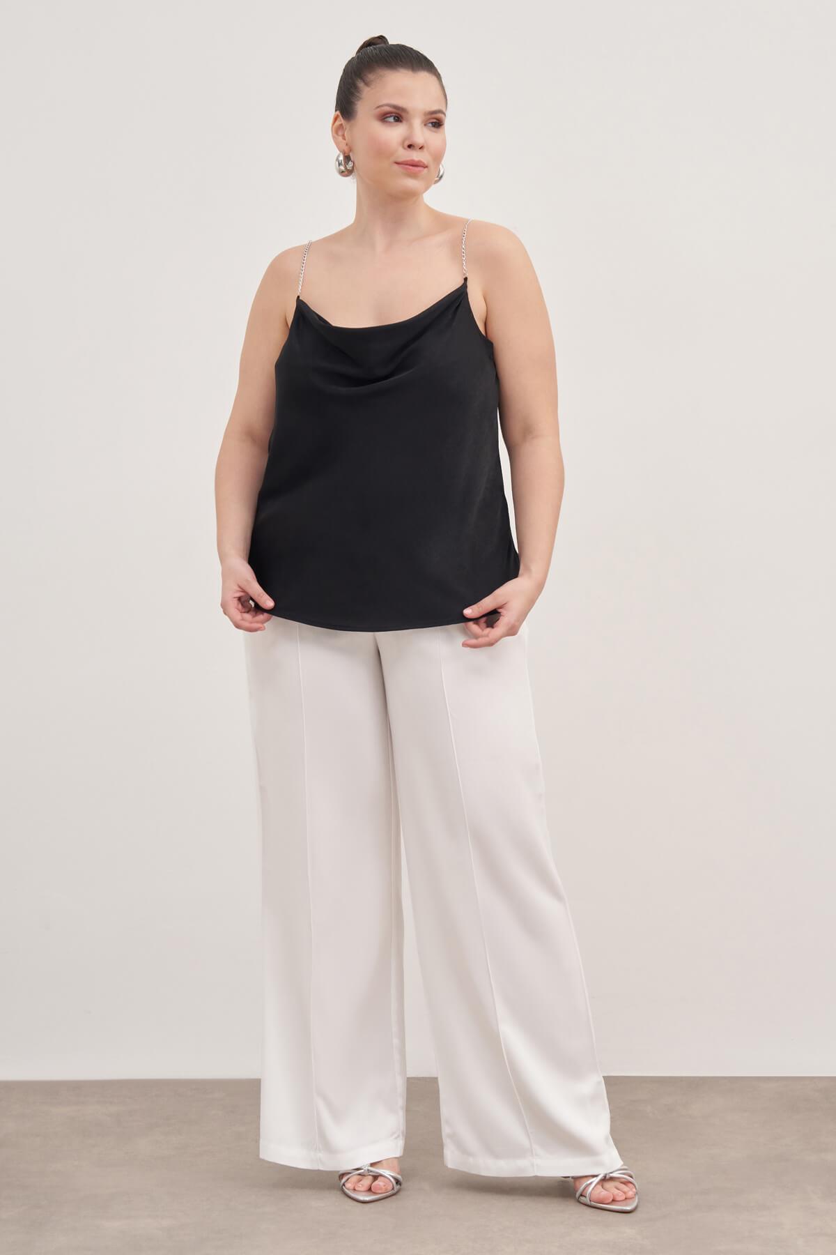 Myline-Saten Zincirli Degaje Yaka Bluz-Büyük Beden Bluz-88004