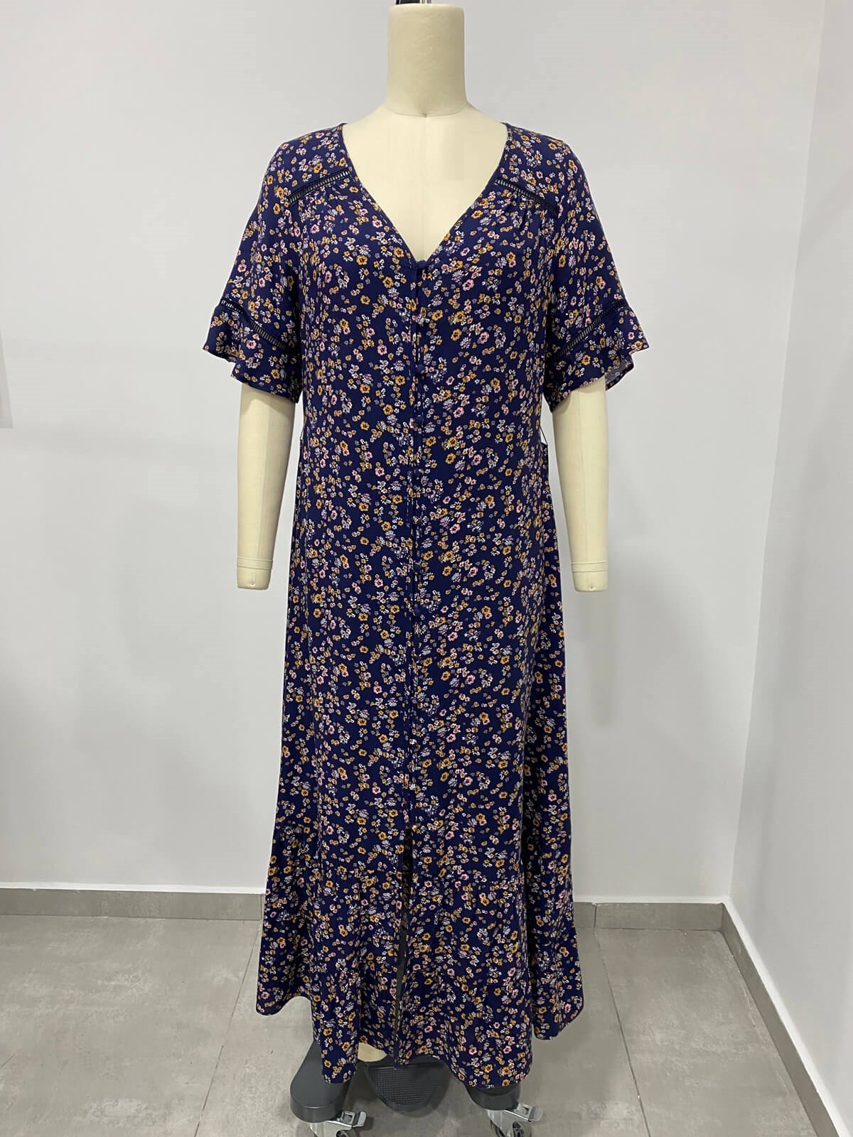 Myline-Şerit Detay Eteği Fırfırlı Elbise-Büyük Beden Outlet-66469