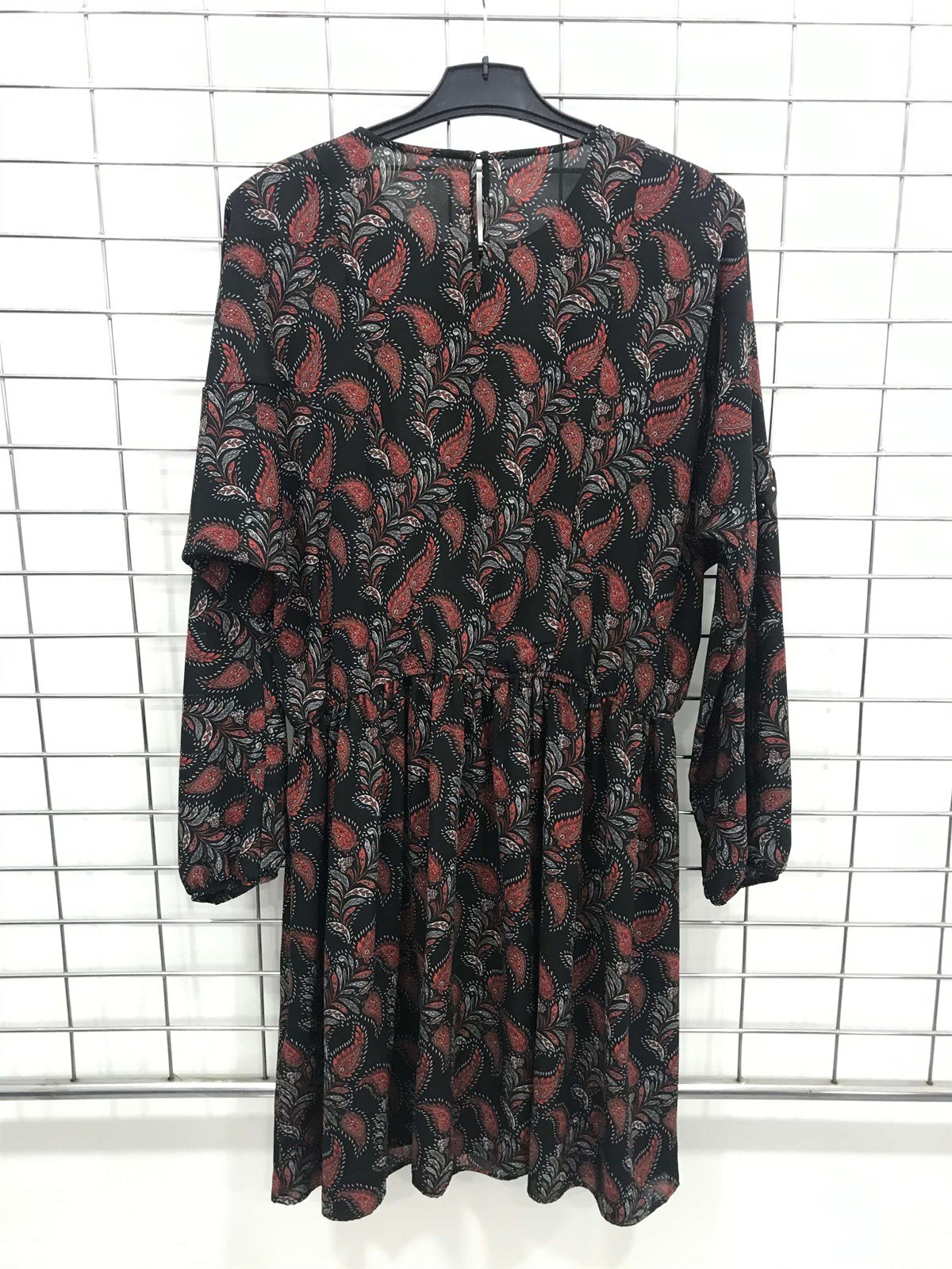 Myline-Şerit Detaylı Beli Lastikli Astarsız Elbise-Büyük Beden Outlet-45622