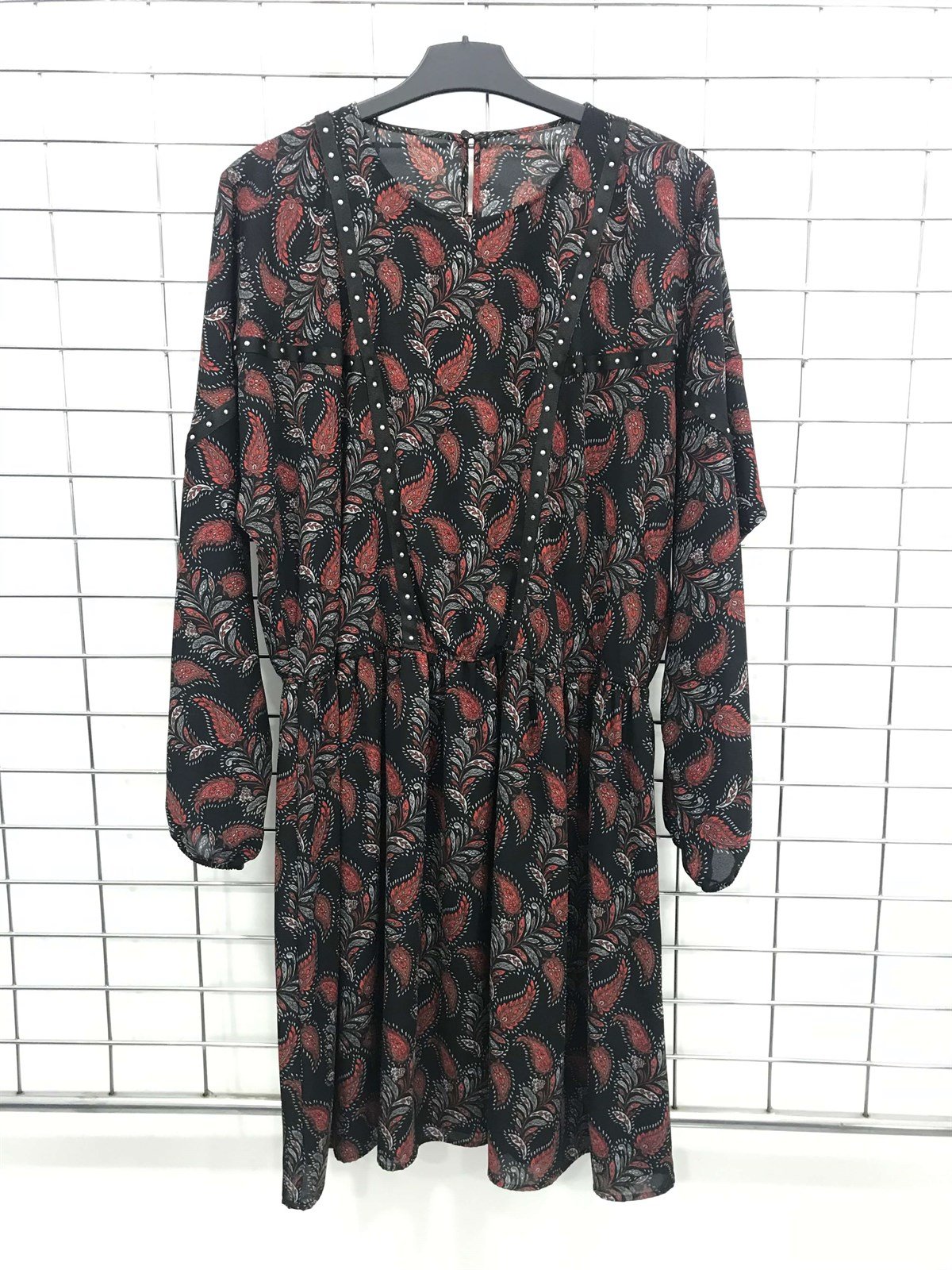 Myline-Şerit Detaylı Beli Lastikli Astarsız Elbise-Büyük Beden Outlet-45622