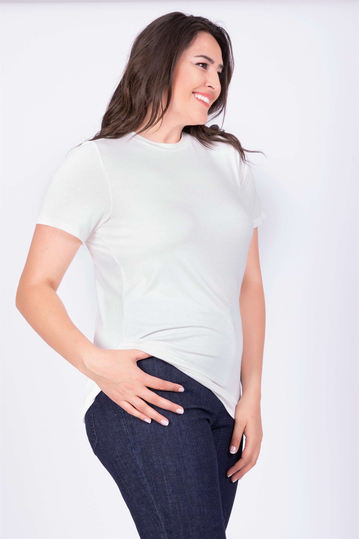 Myline-Sıfır Yaka Basic Bluz-Büyük Beden Bluz-34830