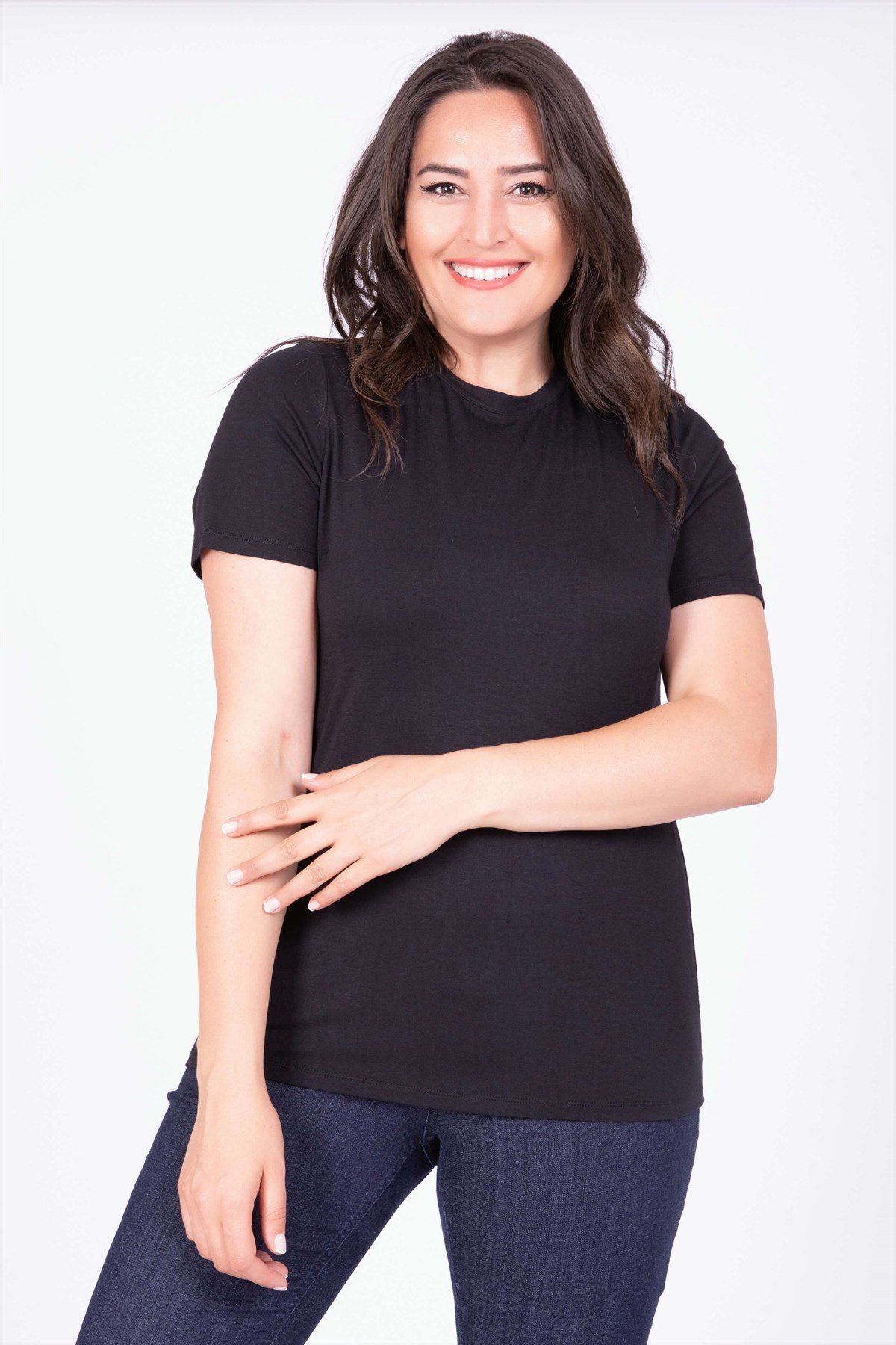 Myline-Sıfır Yaka Basic Bluz-Büyük Beden Bluz-34831