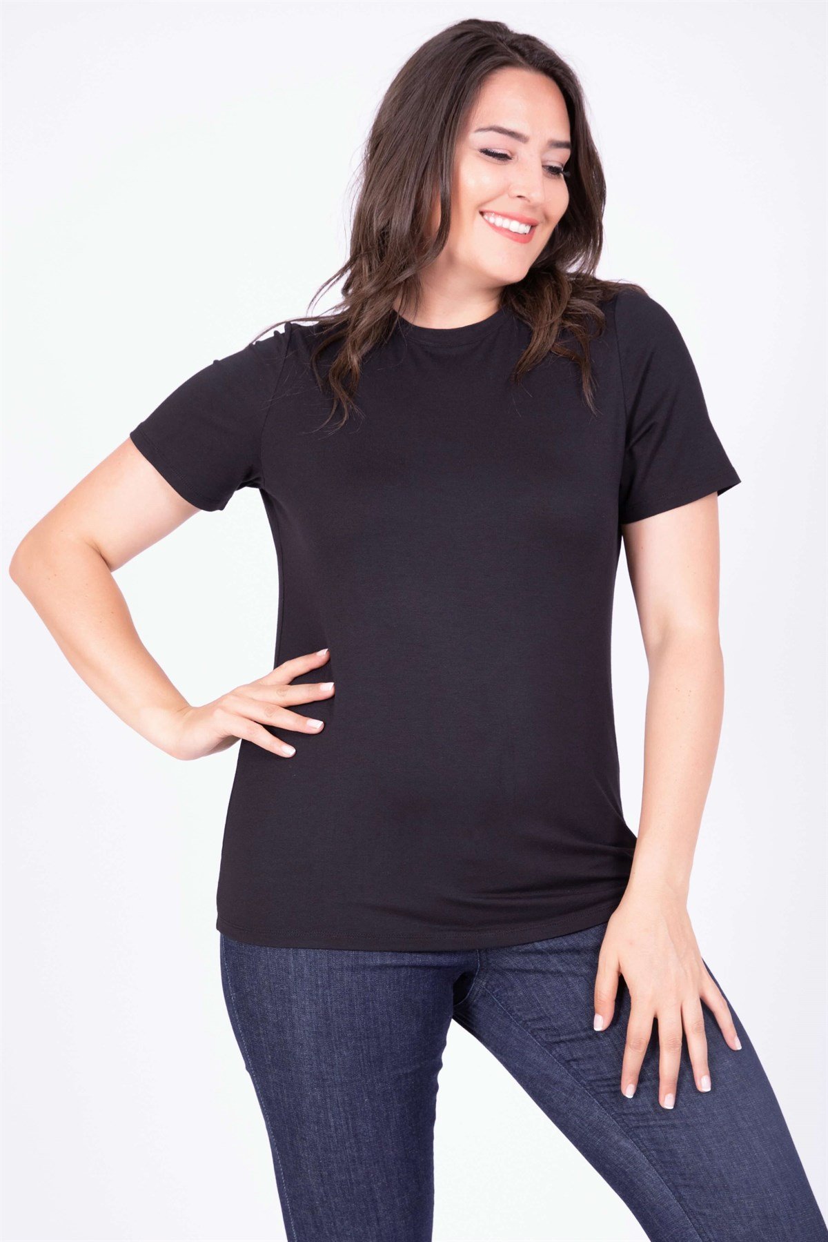 Myline-Sıfır Yaka Basic Bluz-Büyük Beden Bluz-34831