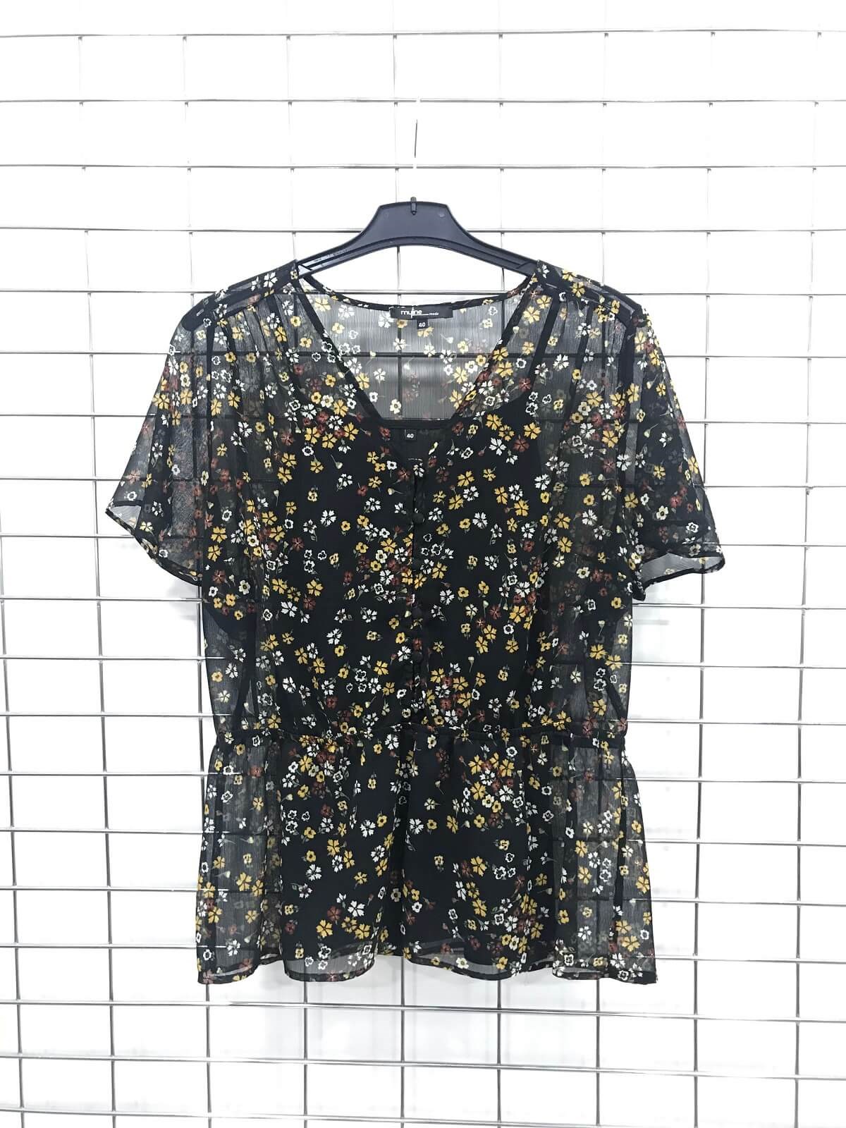 Myline-Şifon Beli Lastikli Bluz-Büyük Beden Bluz-45879