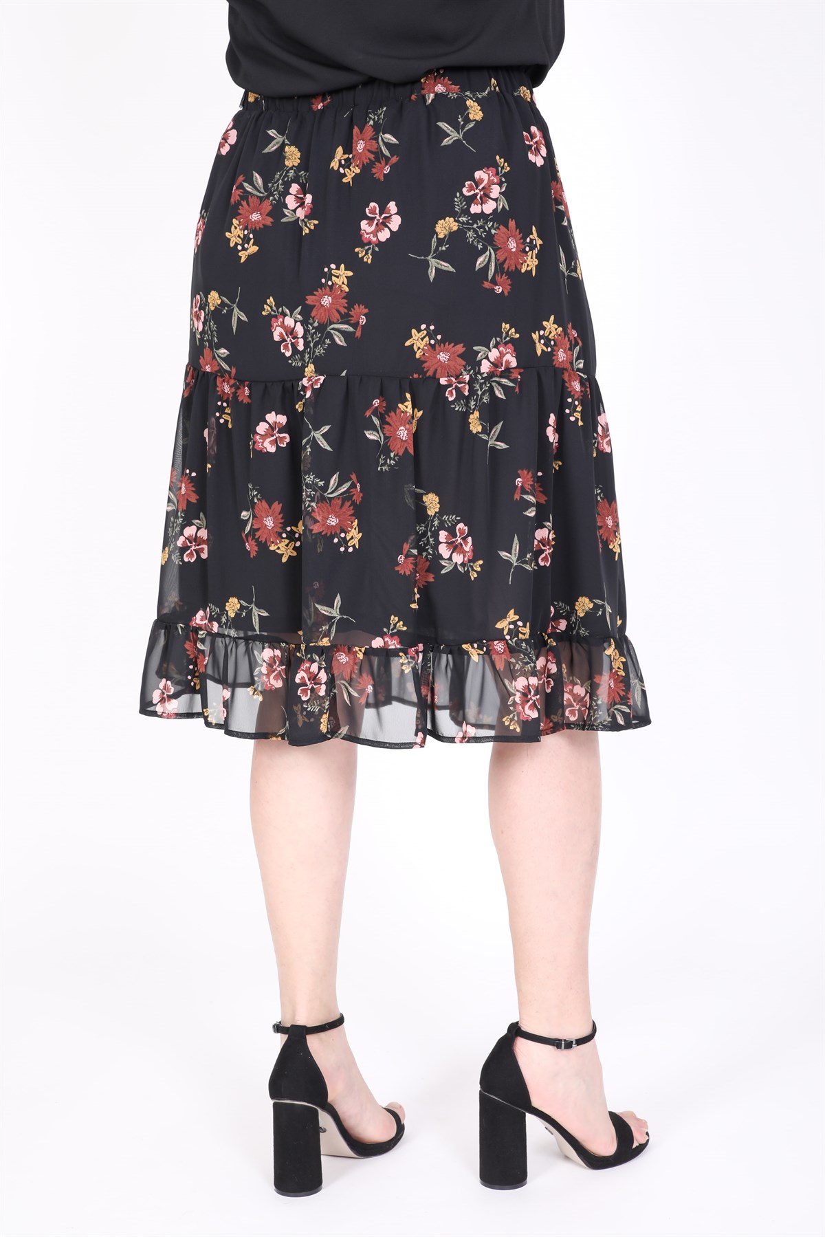 Myline-Şifon Çiçekli Etek-Büyük Beden Günlük Elbiseler-35191