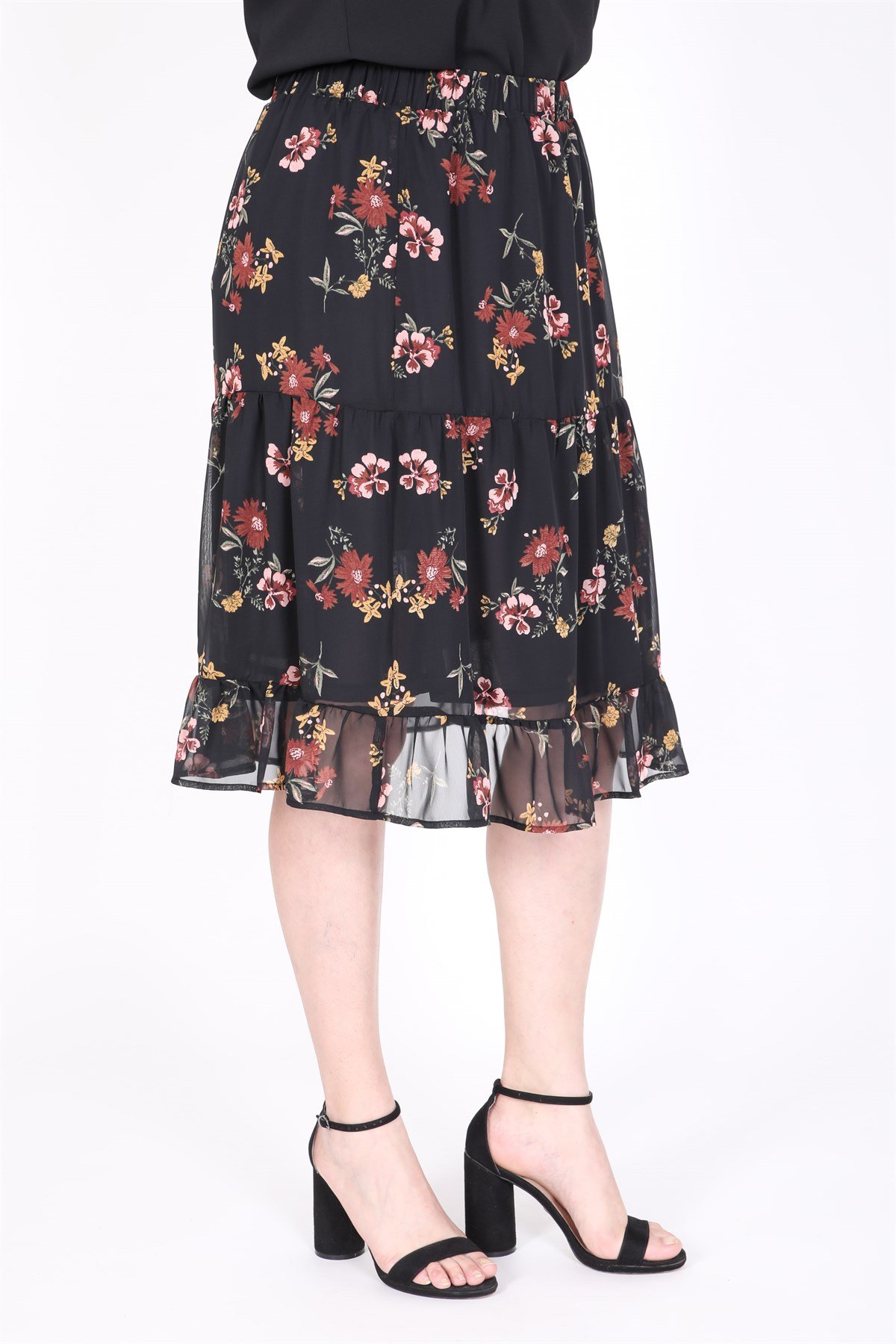 Myline-Şifon Çiçekli Etek-Büyük Beden Günlük Elbiseler-35191