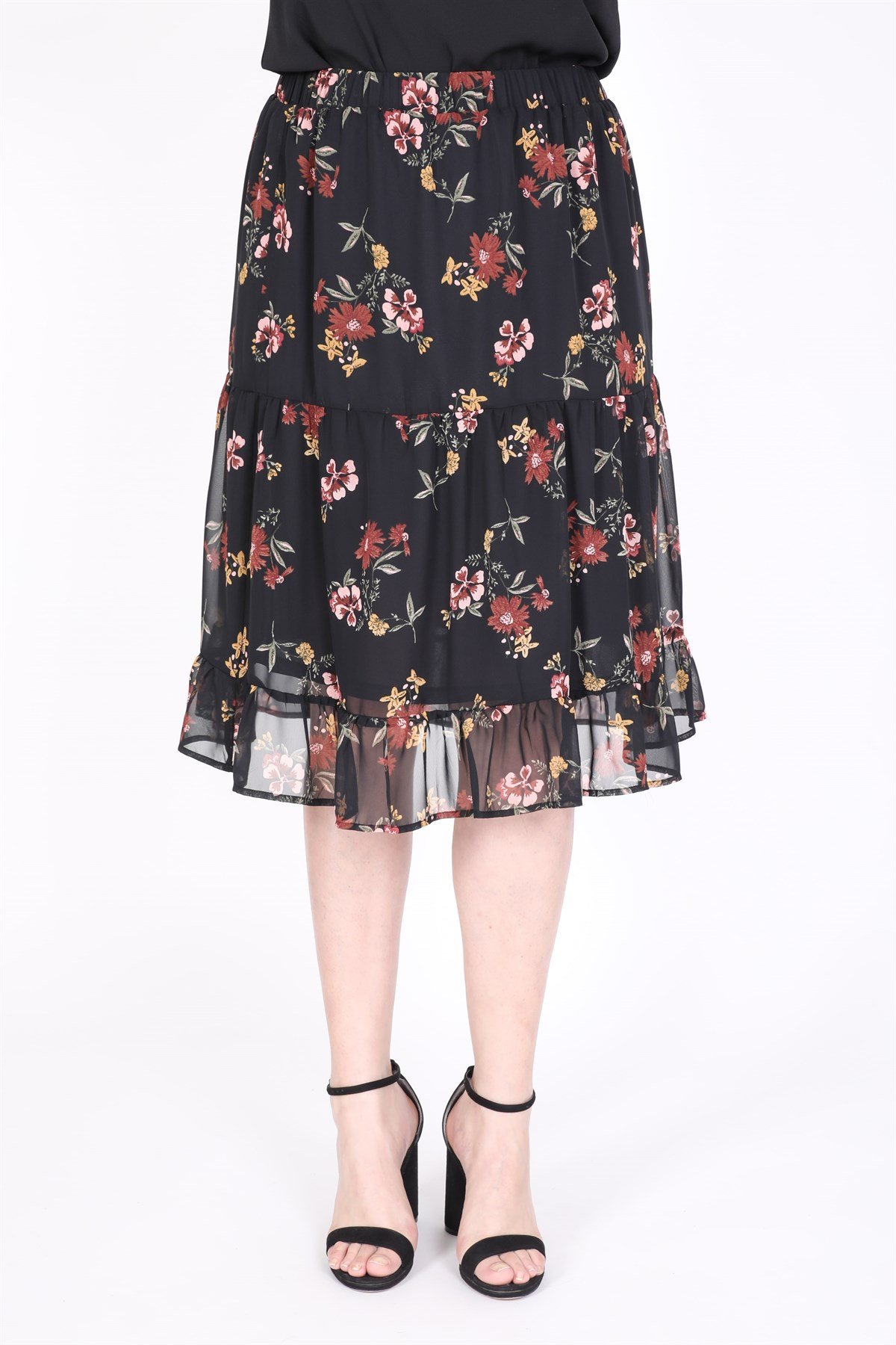 Myline-Şifon Çiçekli Etek-Büyük Beden Günlük Elbiseler-35191