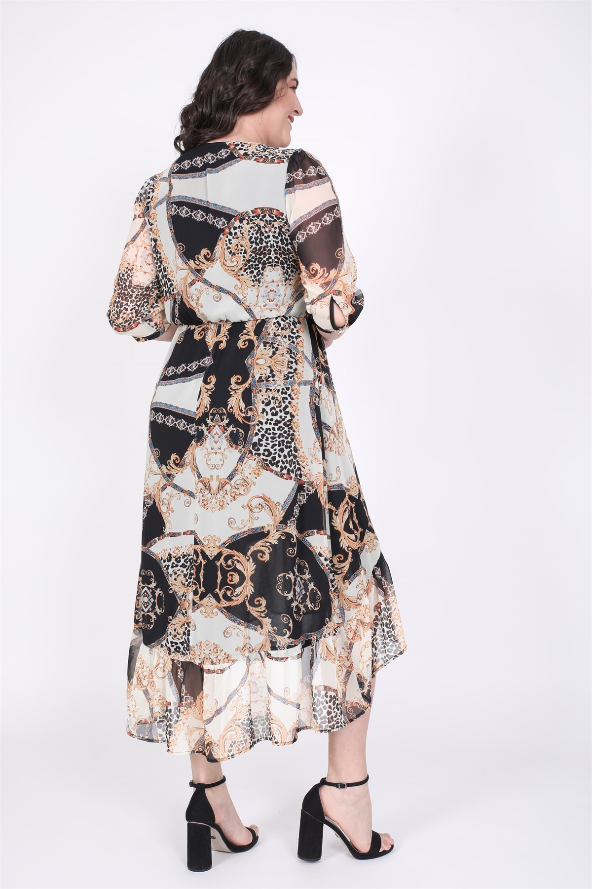 Myline-Şifon Uzun Elbise-Büyük Beden Günlük Elbiseler-35215