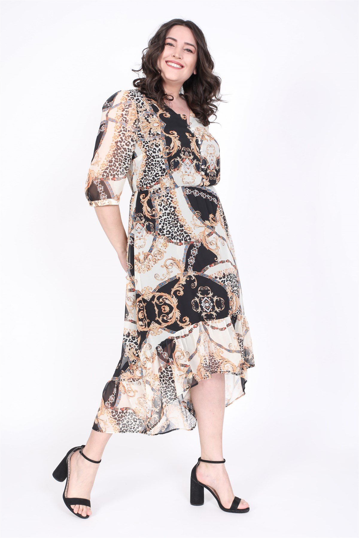 Myline-Şifon Uzun Elbise-Büyük Beden Günlük Elbiseler-35215