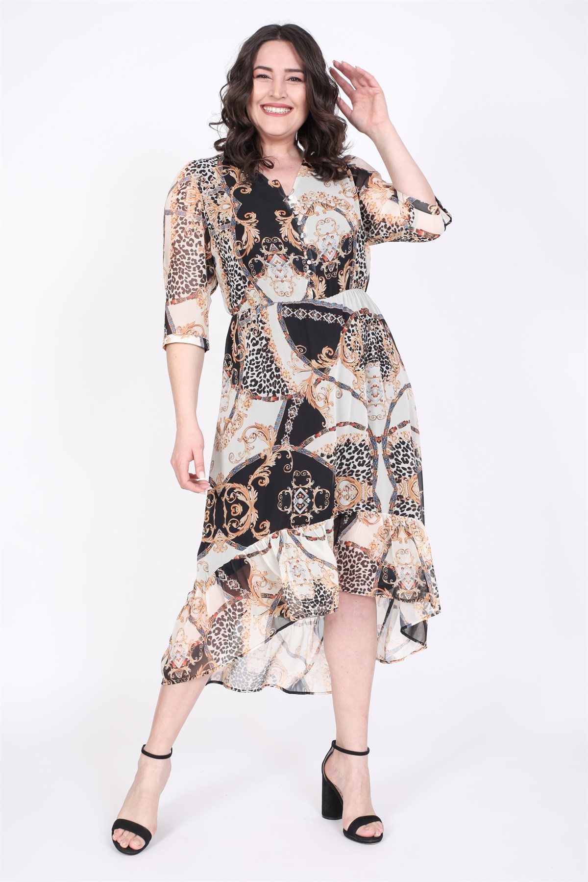 Myline-Şifon Uzun Elbise-Büyük Beden Günlük Elbiseler-35215