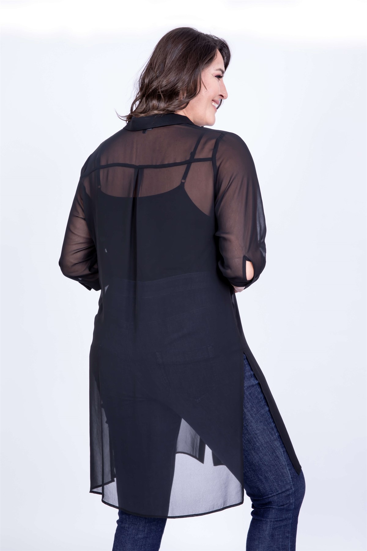 Myline-Şifon Uzun Gömlek-Büyük Beden Gömlek-35184