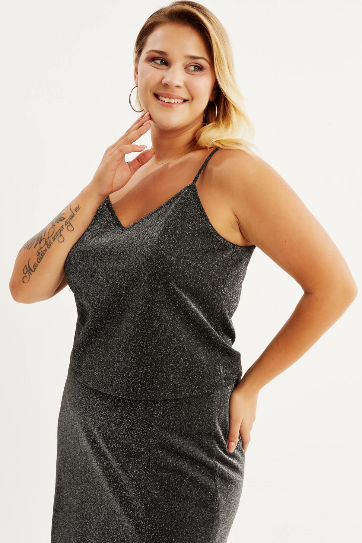 Myline-Simli İp Askılı Top-Büyük Beden Tişört-88015