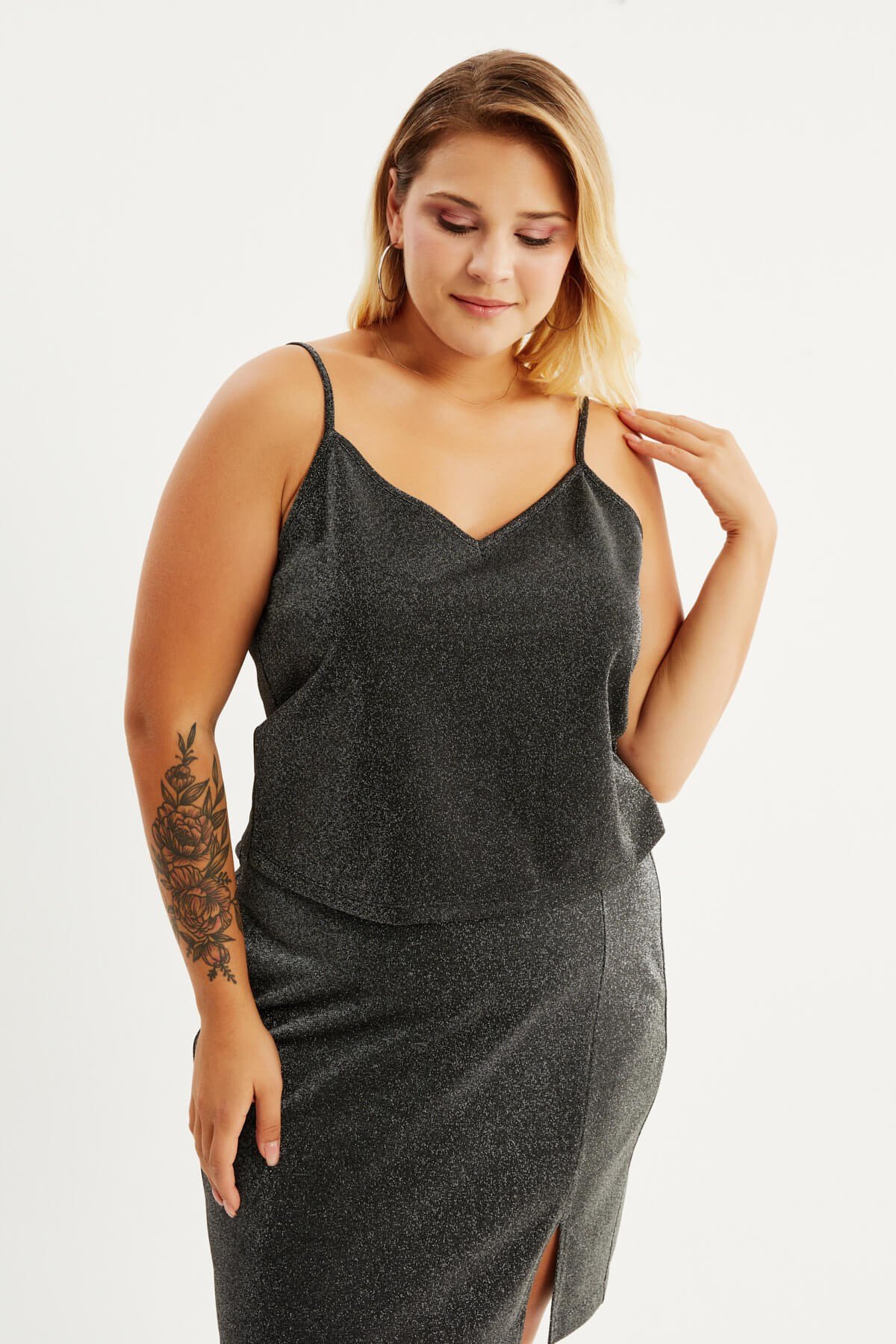 Myline-Simli İp Askılı Top-Büyük Beden Tişört-88015