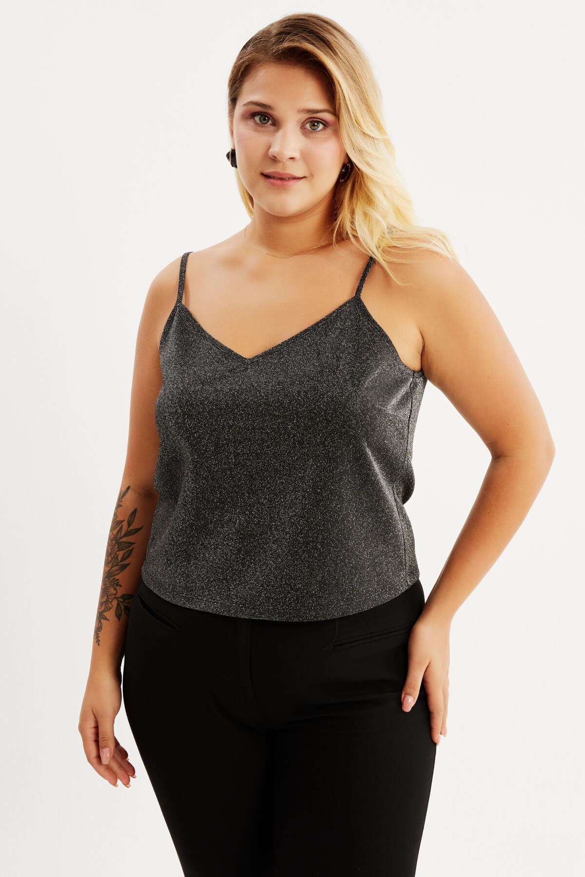 Myline-Simli İp Askılı Top-Büyük Beden Tişört-88015