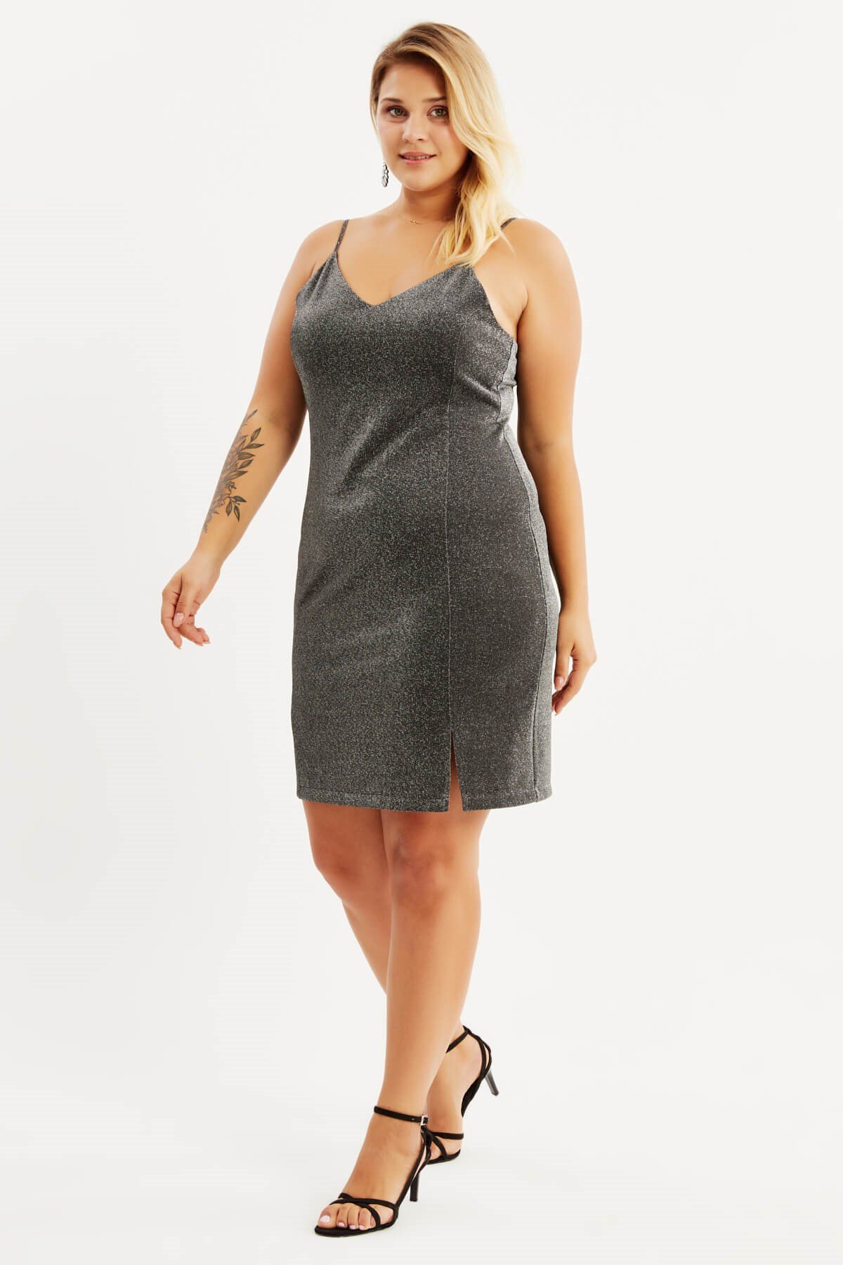 Myline-Simli İp Askılı Yırtmaçlı Elbise-Büyük Beden Abiye Elbise-88017