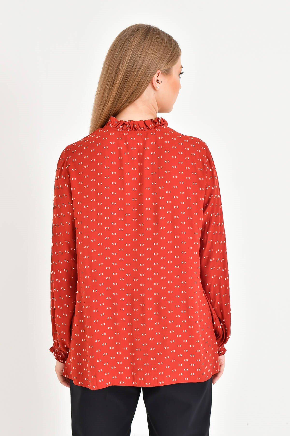 Myline-Simli Uzun Kollu Önü Bağcıklı Bluz-Büyük Beden Bluz-45474