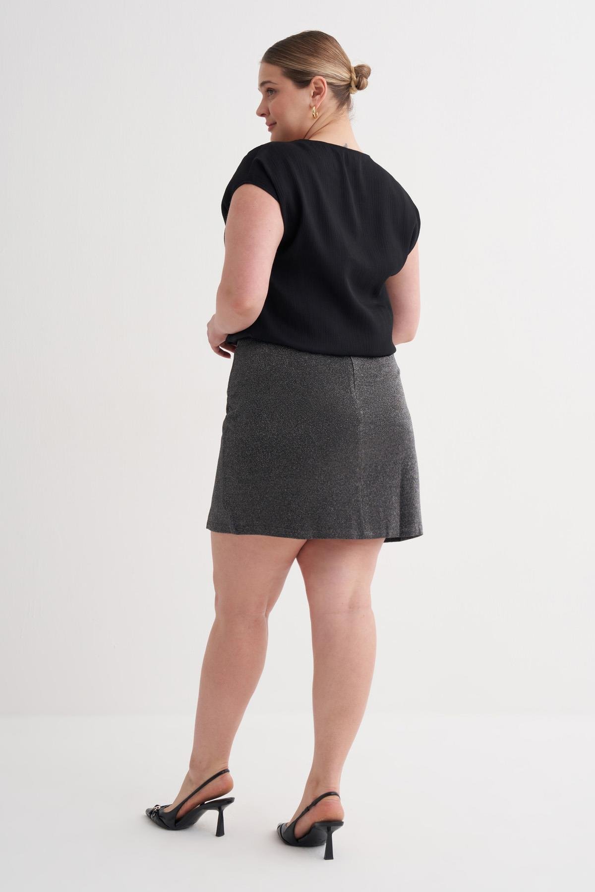 Myline-Simli Yırtmaçlı Mini Etek-Büyük Beden Etek-129023