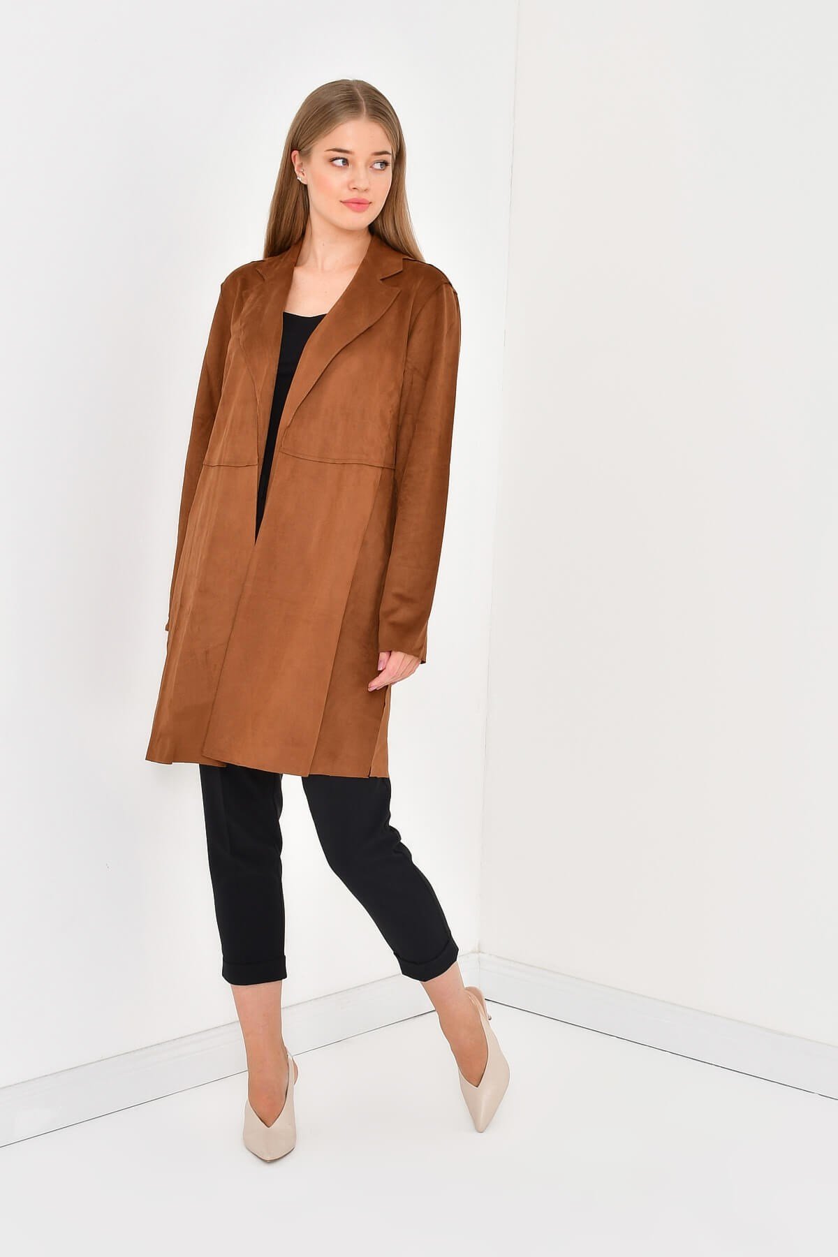 Myline-Suet Uzun Ceket-Büyük Beden Ceket-23630-m