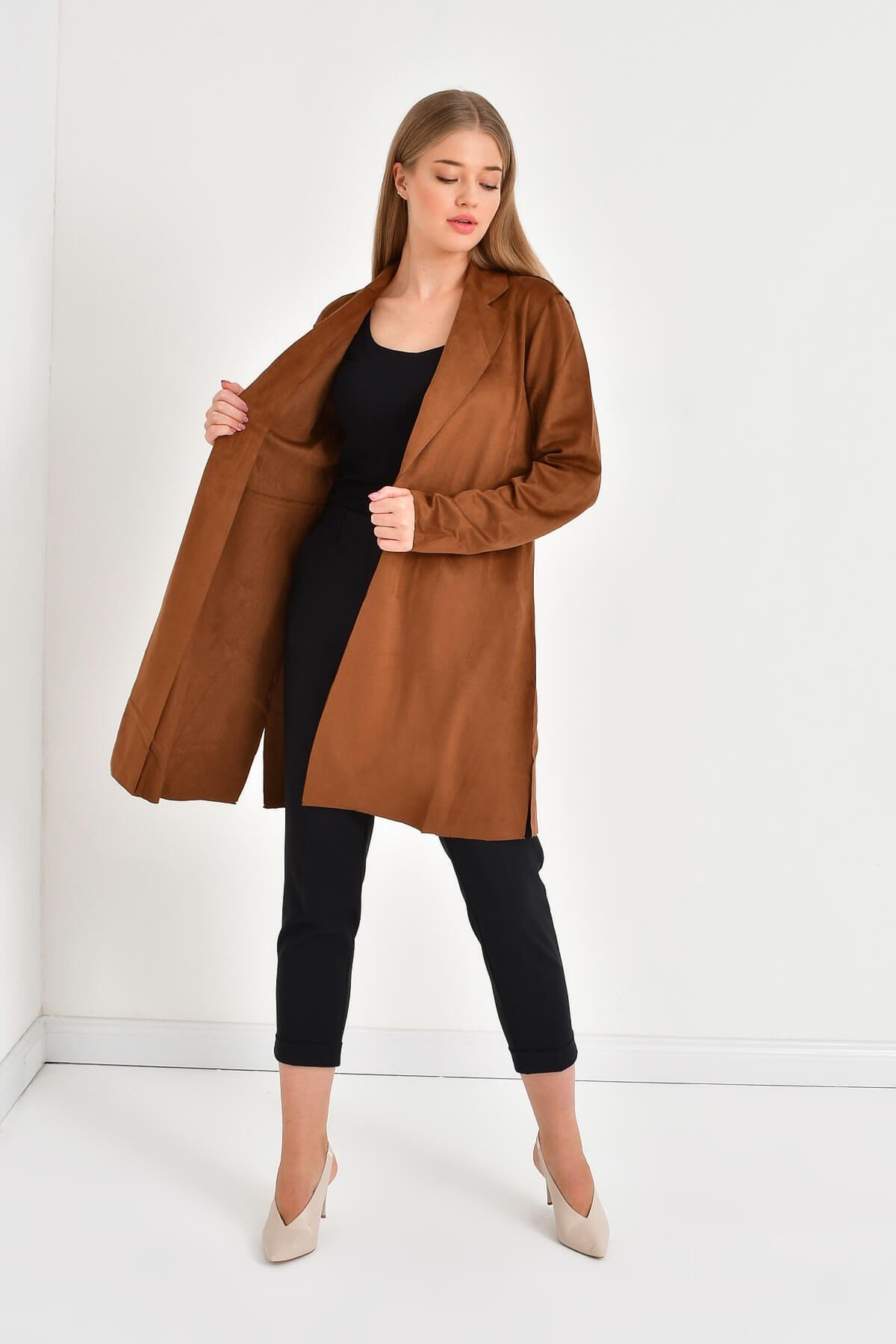 Myline-Suet Uzun Ceket-Büyük Beden Ceket-23630-m