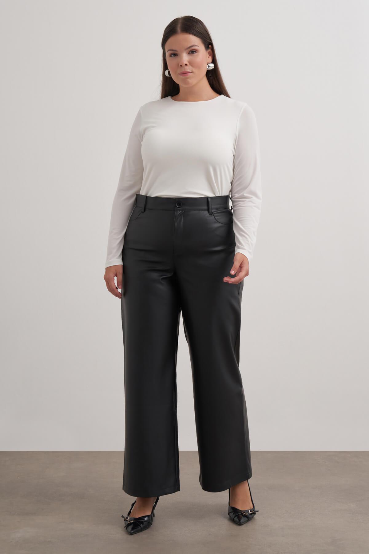 Myline-Suni Deri Pantolon-Büyük Beden Pantolon-149588