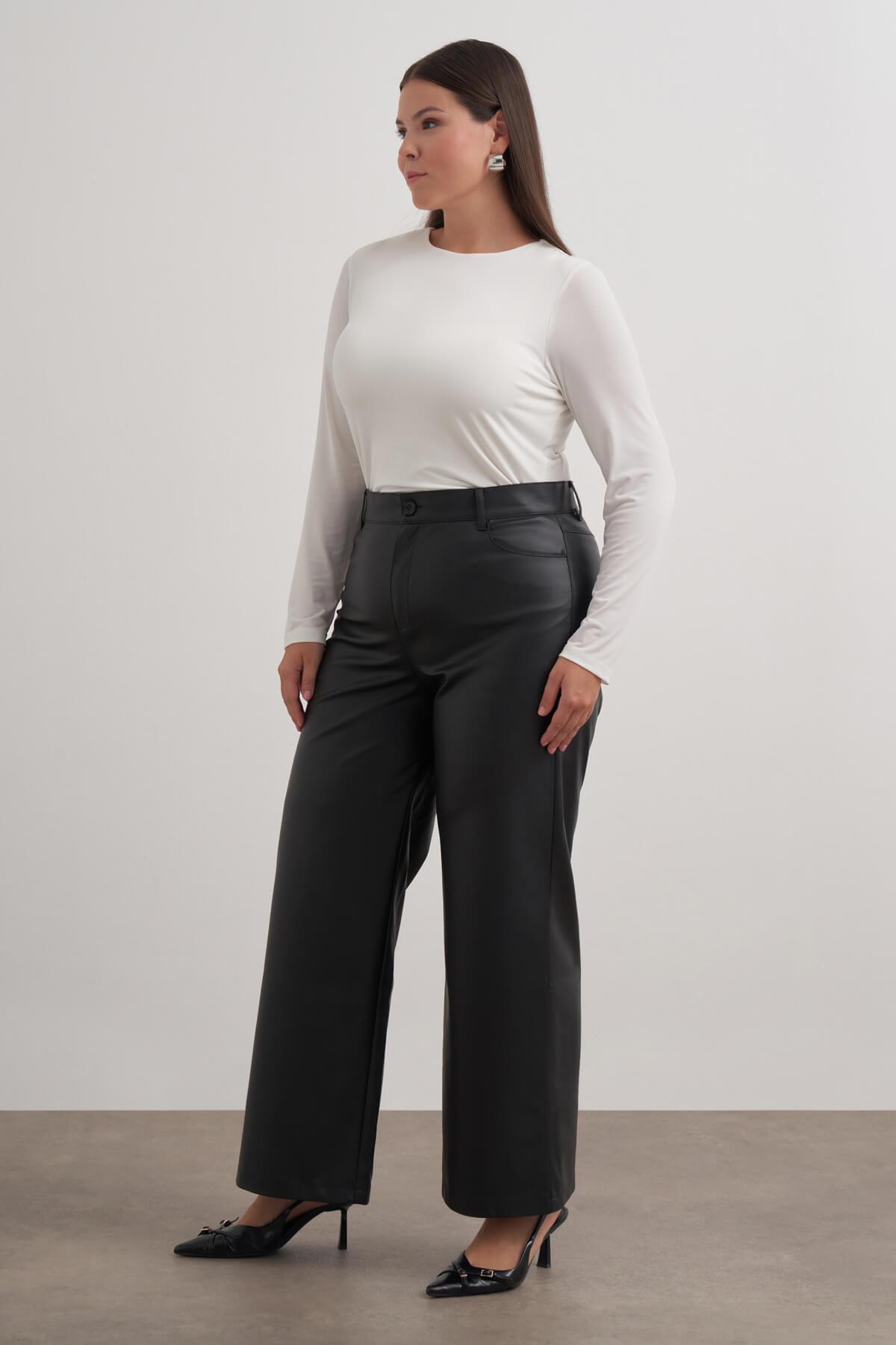 Myline-Suni Deri Pantolon-Büyük Beden Pantolon-149588