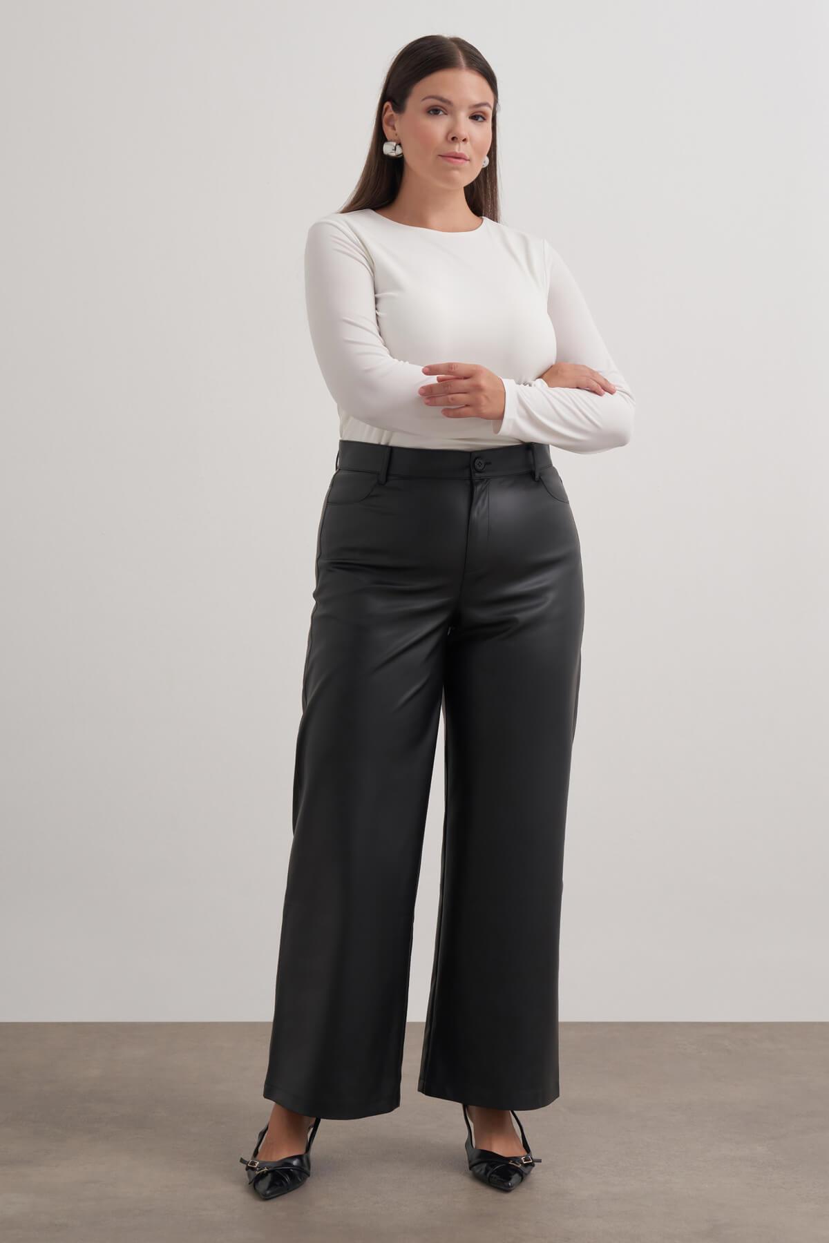 Myline-Suni Deri Pantolon-Büyük Beden Pantolon-149588