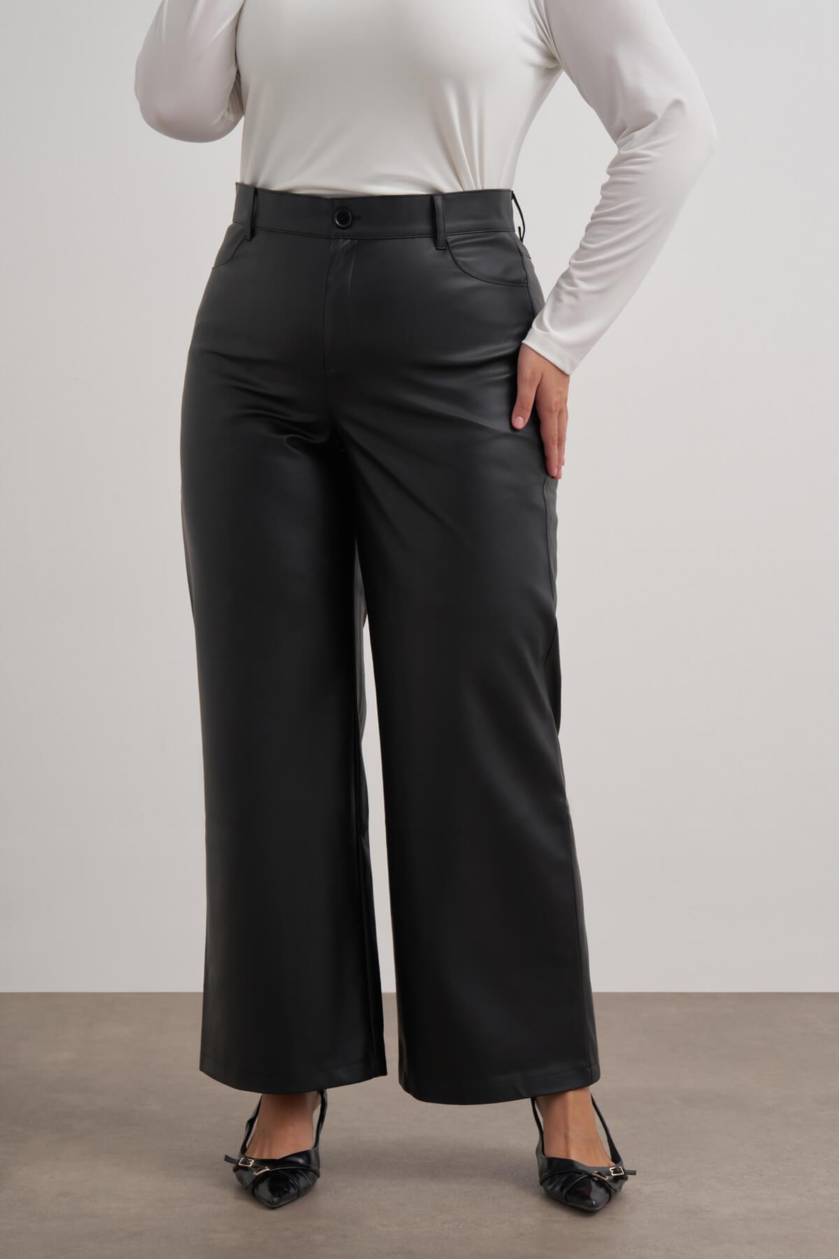 Myline-Suni Deri Pantolon-Büyük Beden Pantolon-149588