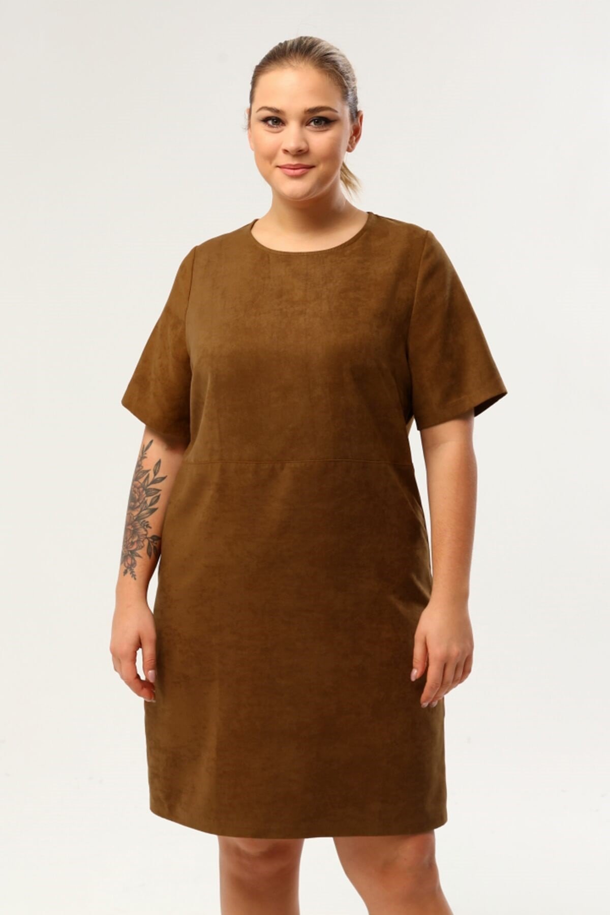 Myline-Suni Süet Elbise-Büyük Beden Günlük Elbiseler-77270
