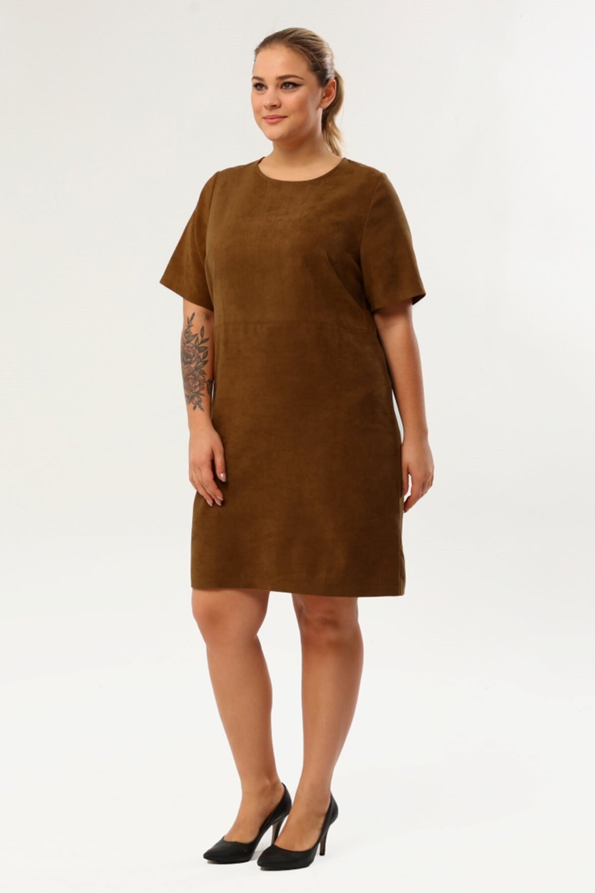 Myline-Suni Süet Elbise-Büyük Beden Günlük Elbiseler-77270