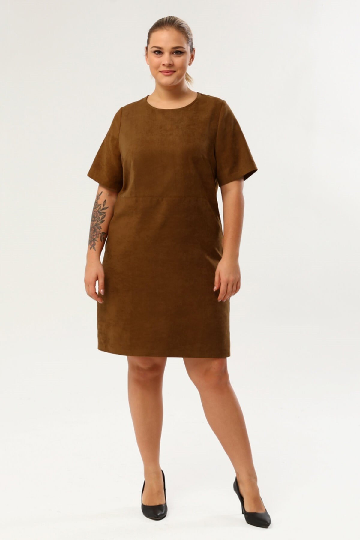 Myline-Suni Süet Elbise-Büyük Beden Günlük Elbiseler-77270